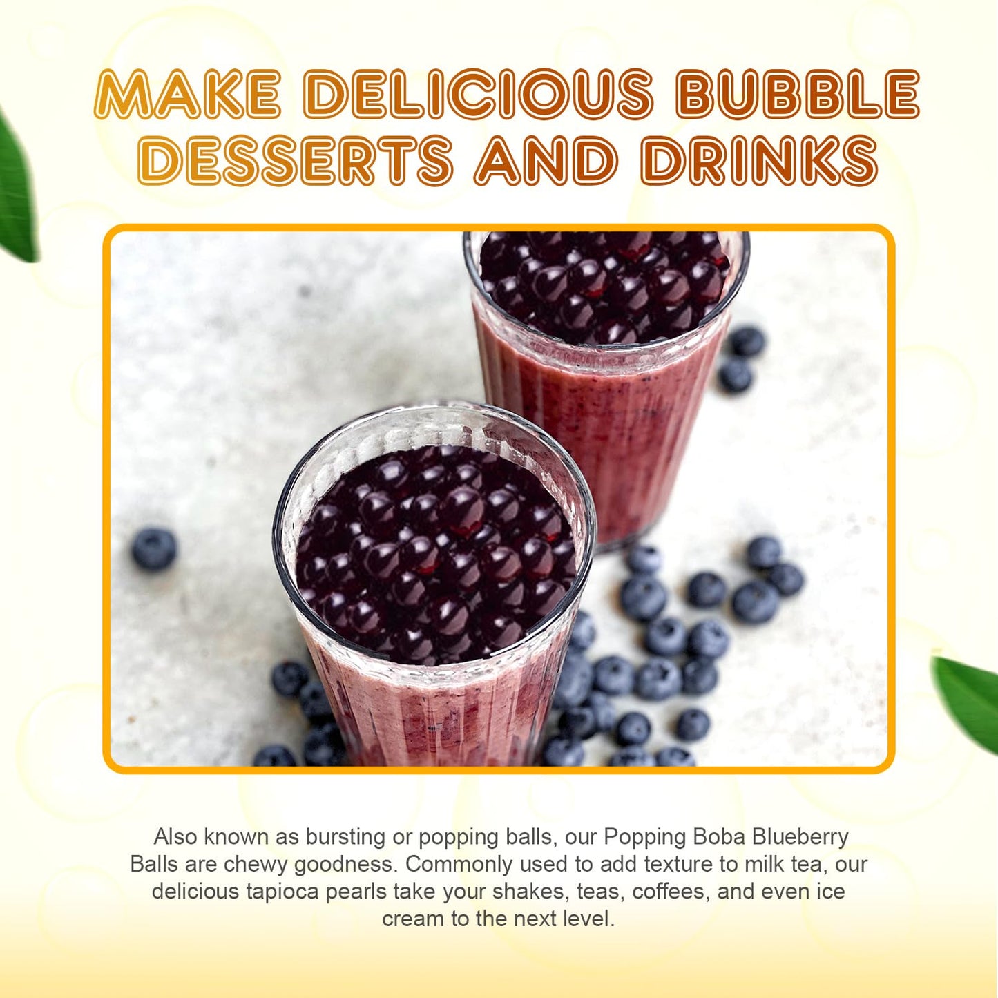 Fanale Blueberry Popping Boba Pearls, Vegan, Non GMO, Gluten Free, Fat Free, Perfect for Bubble Tea, Smoothies, Ice Cream, Desserts, and Beverages.
