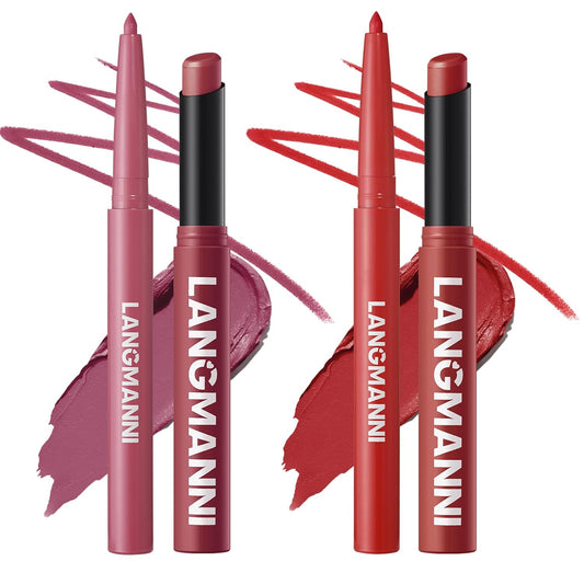 Jolilab 4Pcs Lip Set: 2 Colors Lip Liner+2 Colors Lipstick, Matte/Creamy,Smooth Creamy Texture,Long-Lasting,Bold/Nude Shades for Daily/Party, Vegan, Gift for Makeup Lovers.(#09+10)