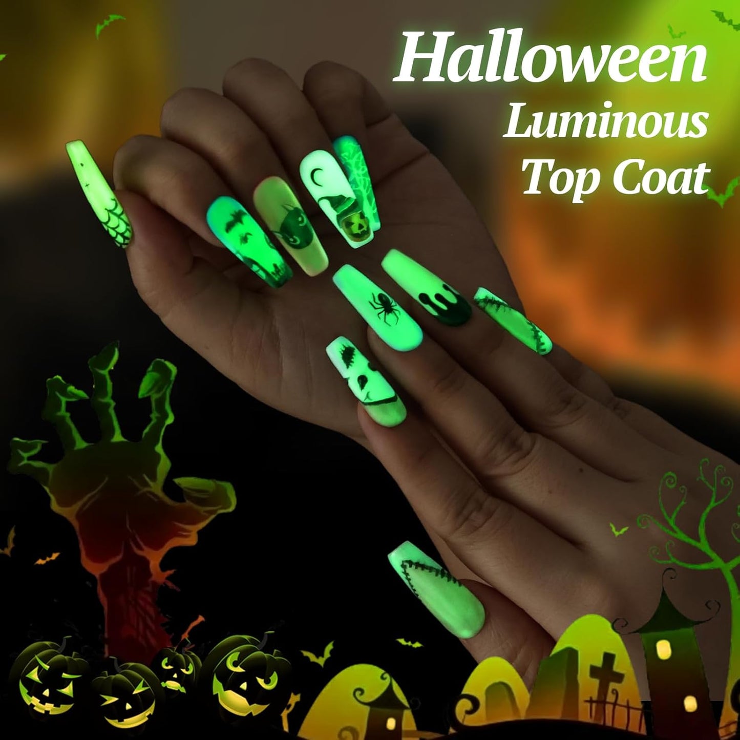 Glow In The Dark Gel, Glow Transparent Nail Top Coat, Long-lasting Luminous Nail Gel Top Coat for Nail Art, UV LED Needed Perfect with Any Colors Salon Pro DIY Home