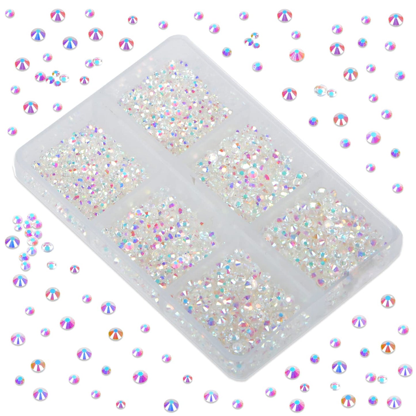 LPBeads 6000 Pieces Paradise Shine Non Hotfix Rhinestones 6 Sizes Round Crystal Glass Flat Back Rhinestones with Tweezers and Picking Pen for Nail Art Crafts Bags DIY