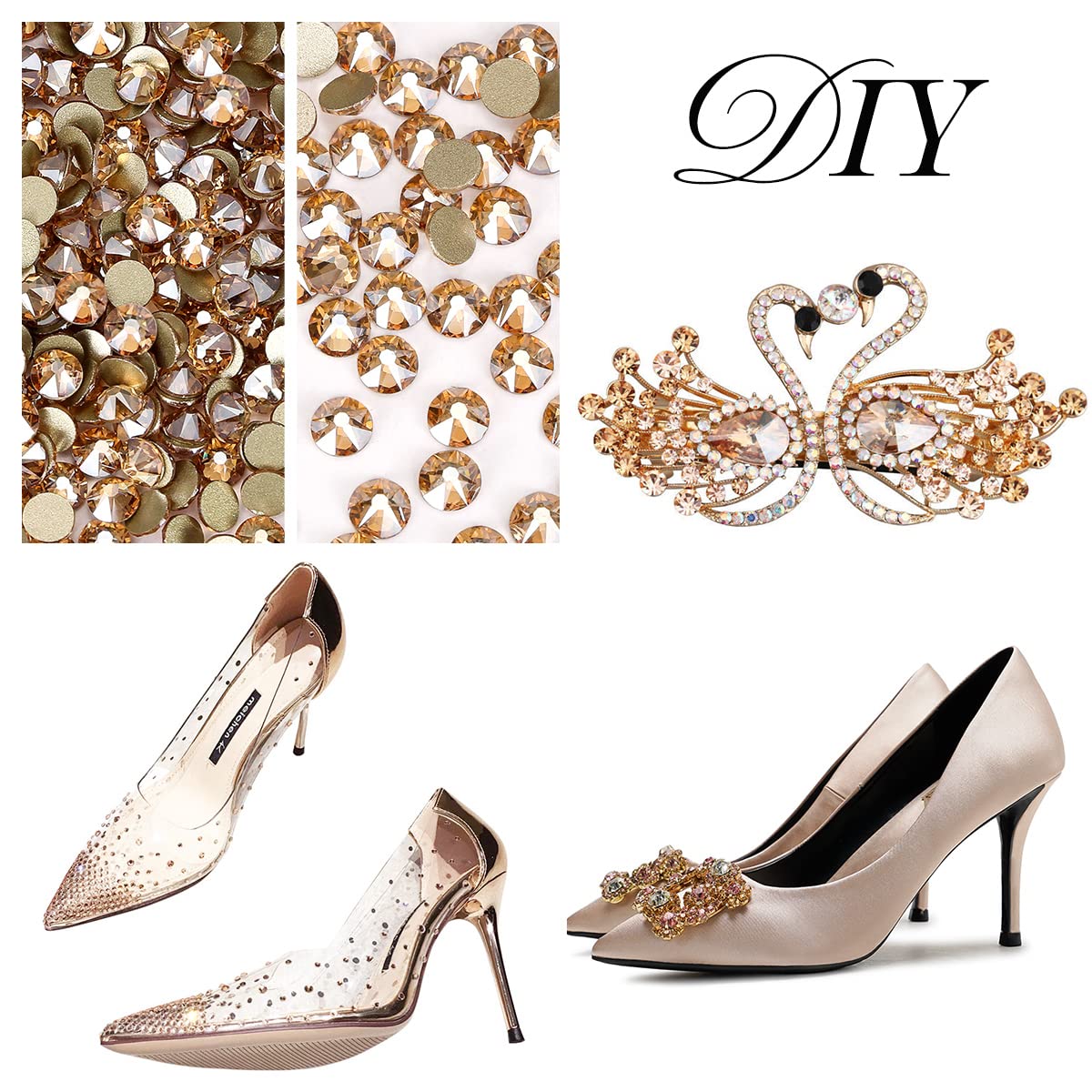 Novani Golden Shadow Rhinestones 1440pcs Flat Back Round Rhinestone Style 2088 Sparkly Crystal Gemstones for Nail Art and Crafting SS6,1.9-2.0mm