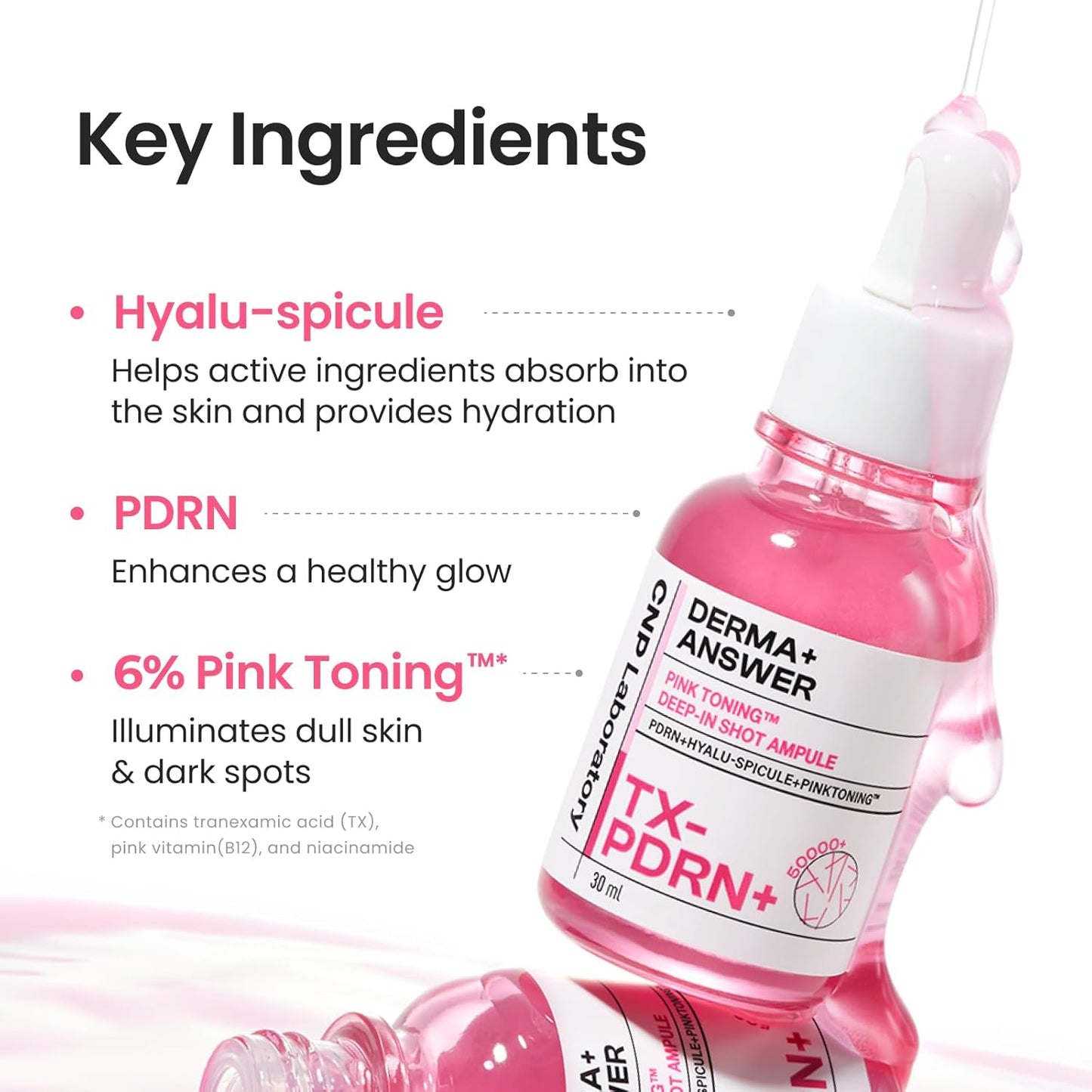 CNP PDRN + Tranexamic Acid Serum 15%, Pink Toning Skin Booster, Niacinamide & Micro-spicules, for Glass Skin, Korean Skin Care, 1. 18 fl. oz.
