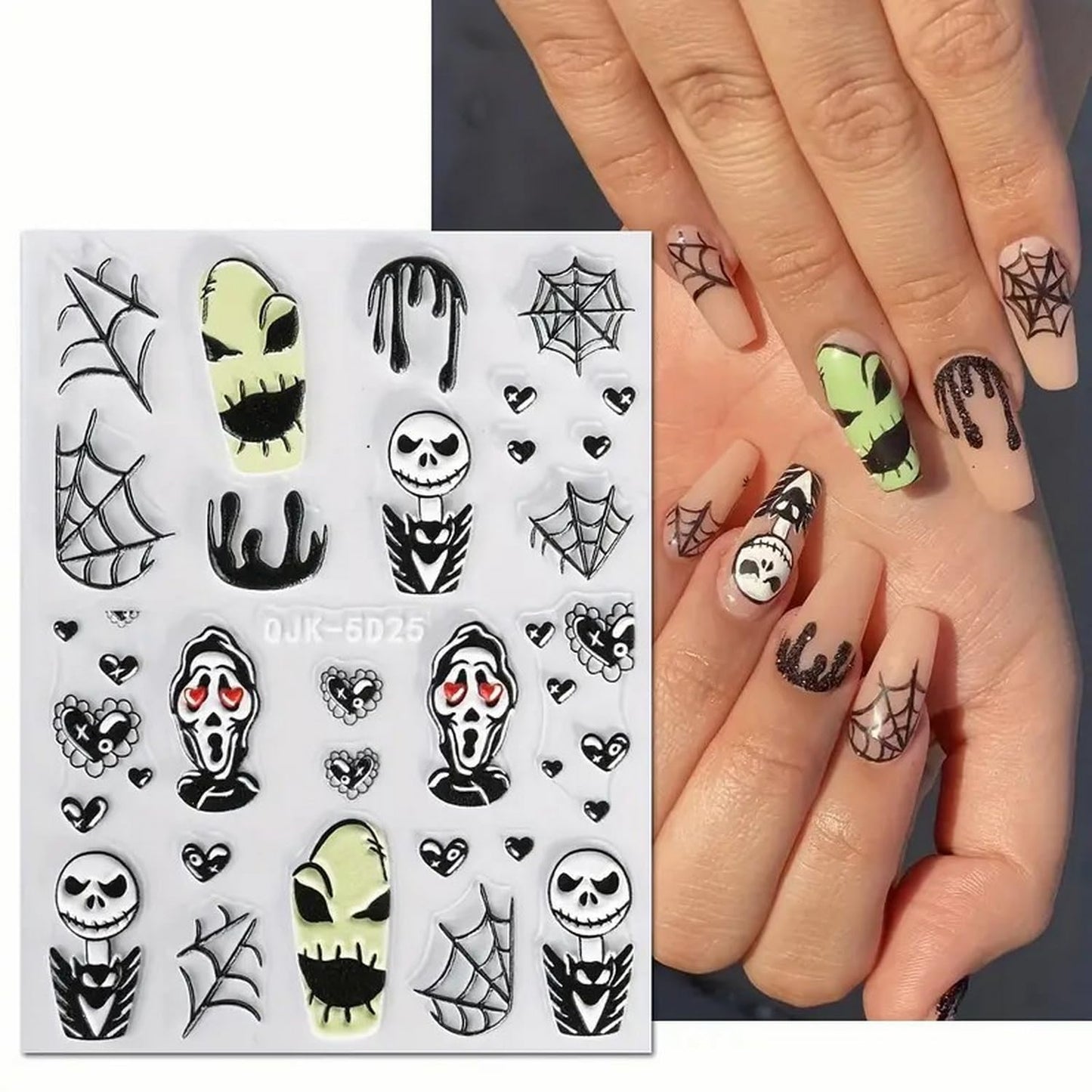 Halloween Nail Art Stickers 5D Embossed Scary Ghost Nightmare 3D Self-Adhesive Nail Decals Terror Scar Mask Designs Nail Supplies Halloween DIY Manicure Decorations for Women