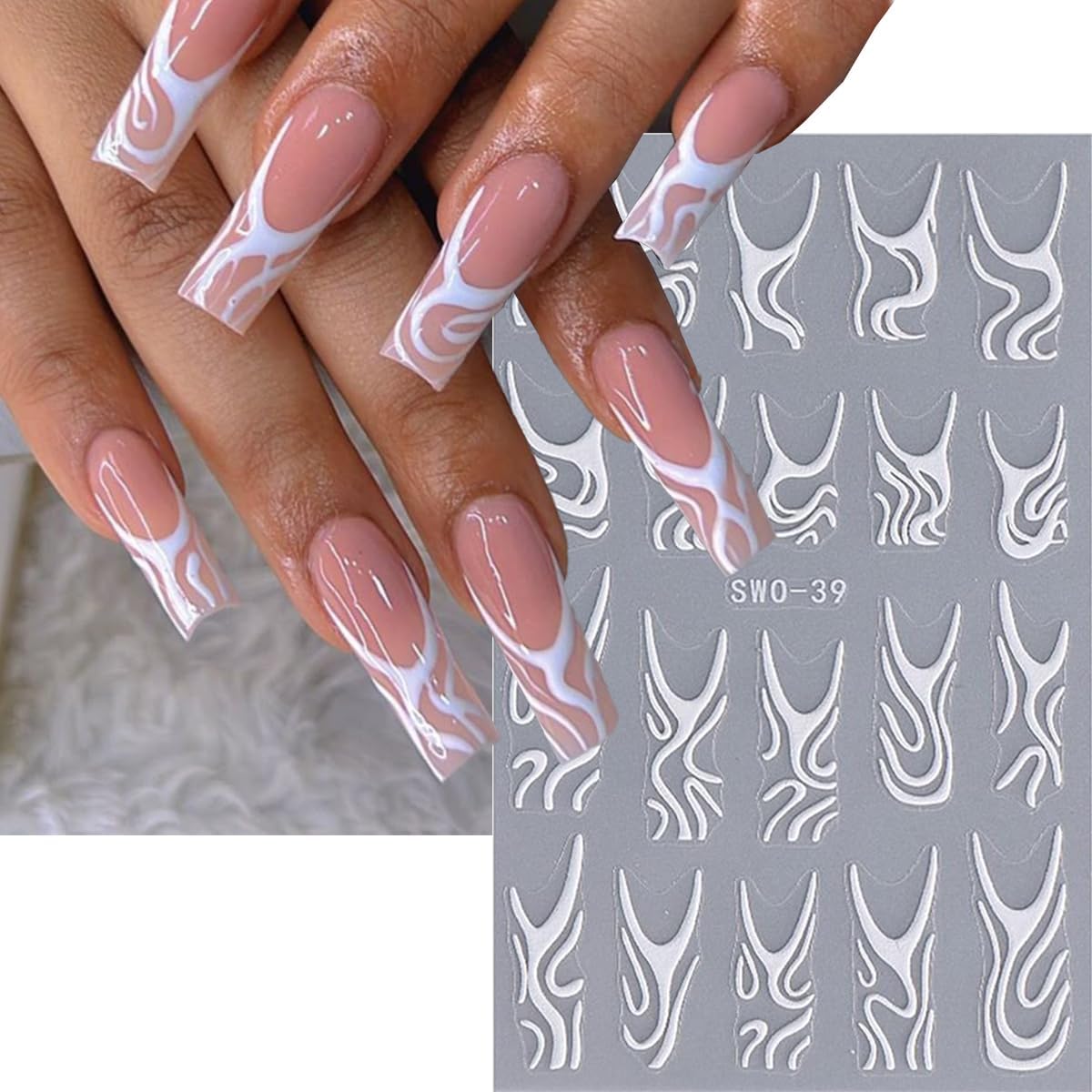 Line Nail Stickers 3D Self Adhesive Nail Art Stickers French Nail Decals Irregular Lines Black White Heart Design Cute Nails Sticker for Nails Art for Women Decoration Salon Manicure Supplies