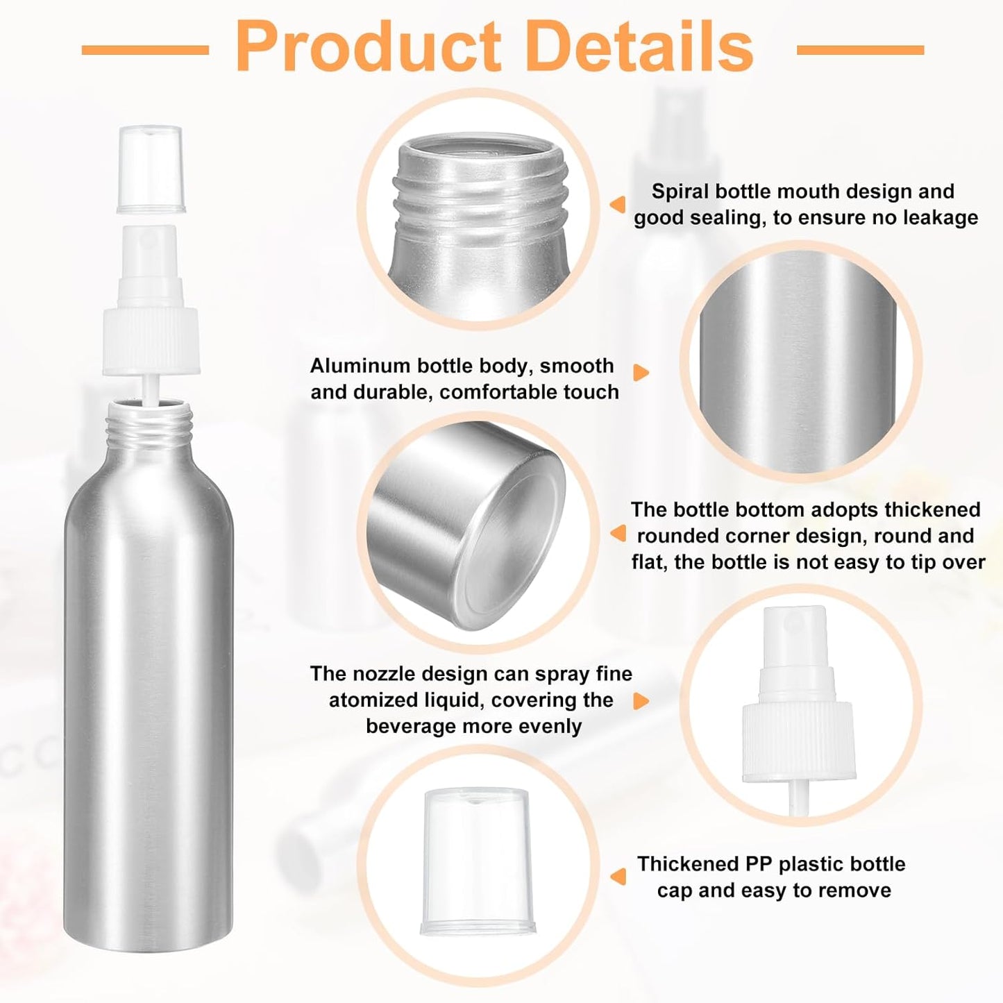 HARFINGTON Aluminum Fine Mist Spray Bottles 200ml/6.7oz Metal Small Liquid Alcohol Refillable Travel Container with White Plastic Nozzle Cap for Perfume Skincare Cosmetic Storage Bottle