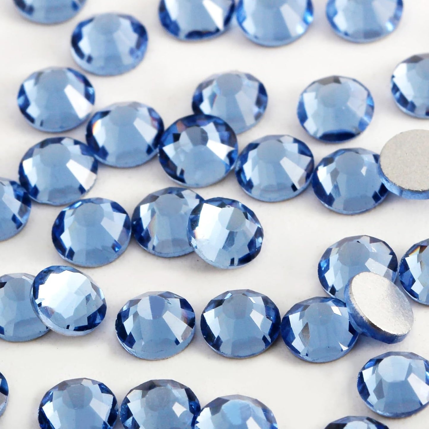 3000 PCS SS10 Flatback Rhinestones,12-Facet Diamond-Cut Glass Gems for Nail Art,Clothing,DIY Crafts,Glue-On Decoration Stones with Silver Backing,Light Sapphire