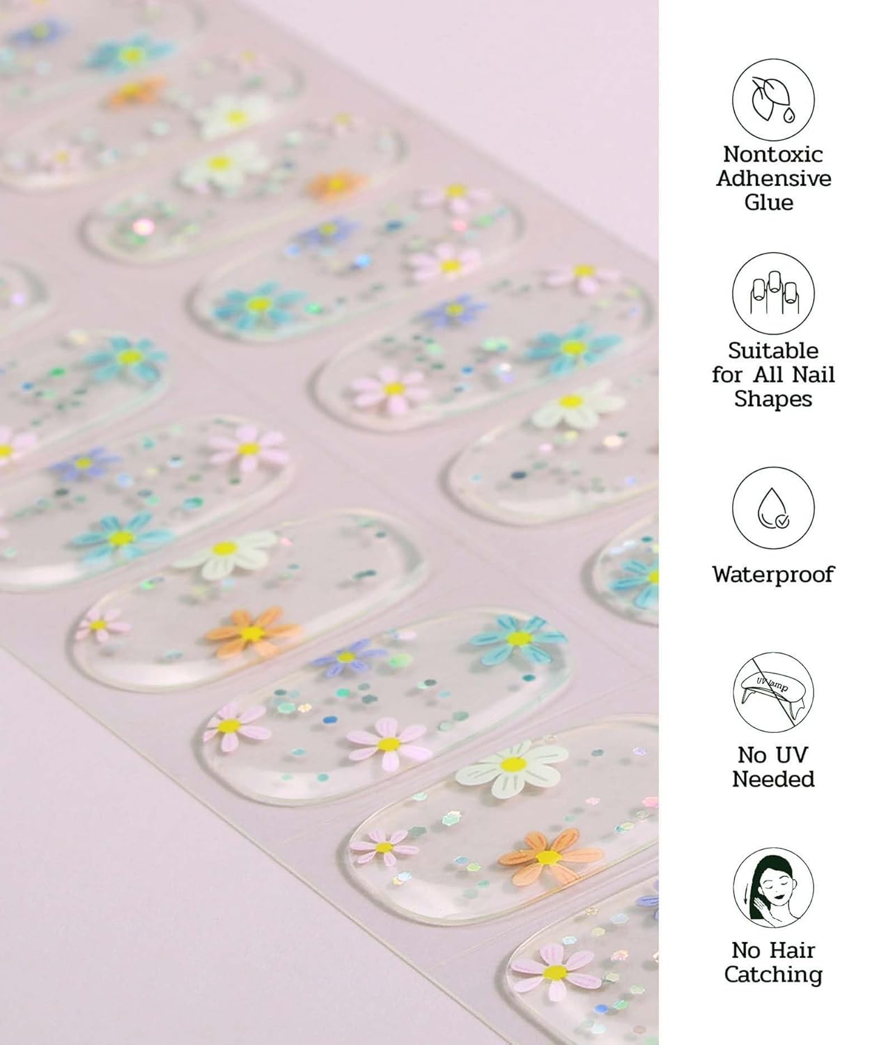 Nail Polish Strips - 22 Pcs Salon Quality Gel Nail Stickers - Long Lasting Wraps (Snow Has Fallen Transparent)