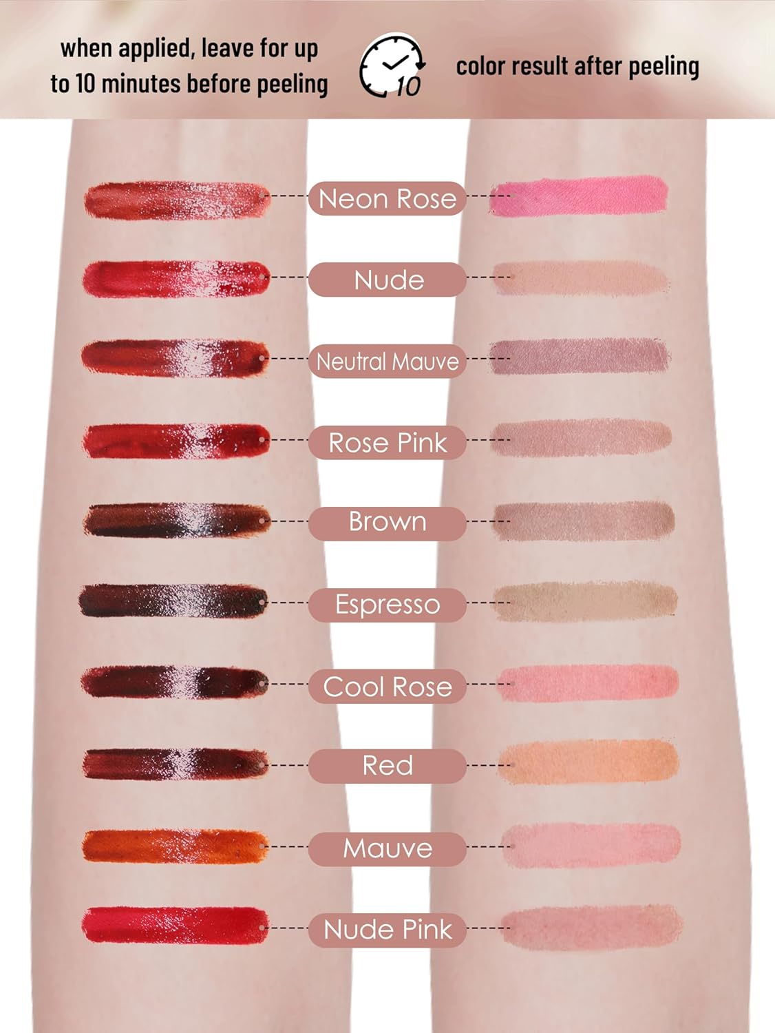 Lip Stain Peel Off Lip Liner Stain with Tweezer, Long Lasting Matte Lip Tint Tattoo, Highly Pigmented Color Lip Makeup, Waterproof Lipstick, Transfer-proof Lipstain for Women, Neon Rose