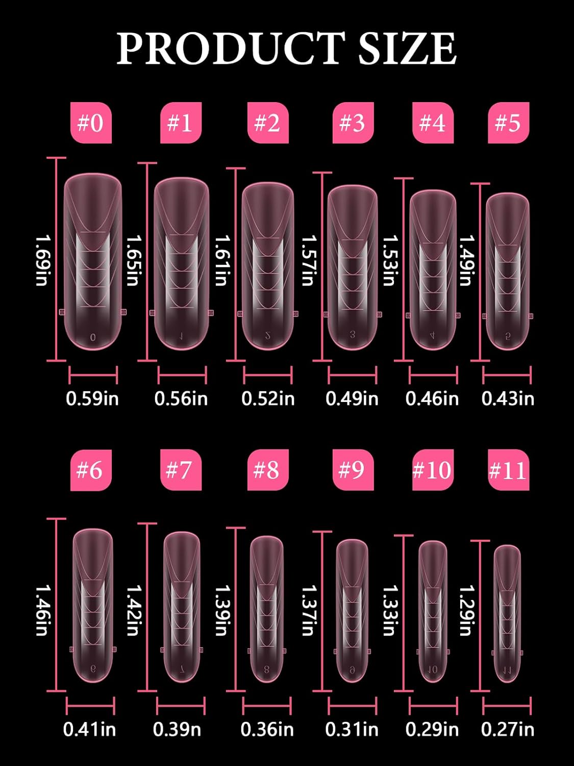 EBANKU Dual Nail Forms for Poly Extension Gel, 120 PCS Pink Nail Molds Reusable 12 Sizes Nail Extension Forms for Builder Gel Manicure Design Salon DIY