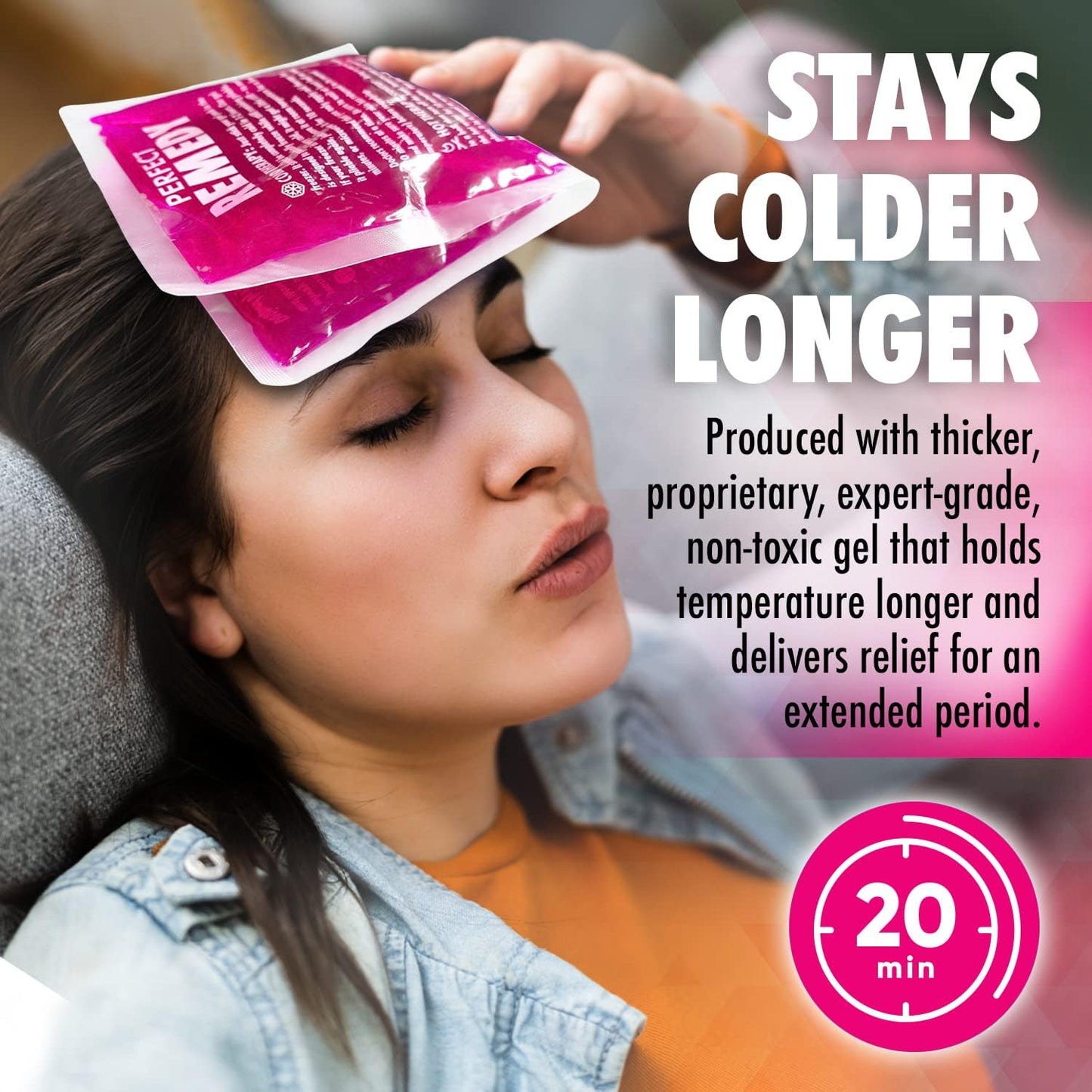 Perfect Remedy 2-Pack Gel Ice Packs for Injuries, Soft and Flexible Hot & Cold Compress, Soothing Ice Packs Aid for Sprains, Strains & Soreness conditions, Alternative to Hot Water Bottles (Pink, Reg)