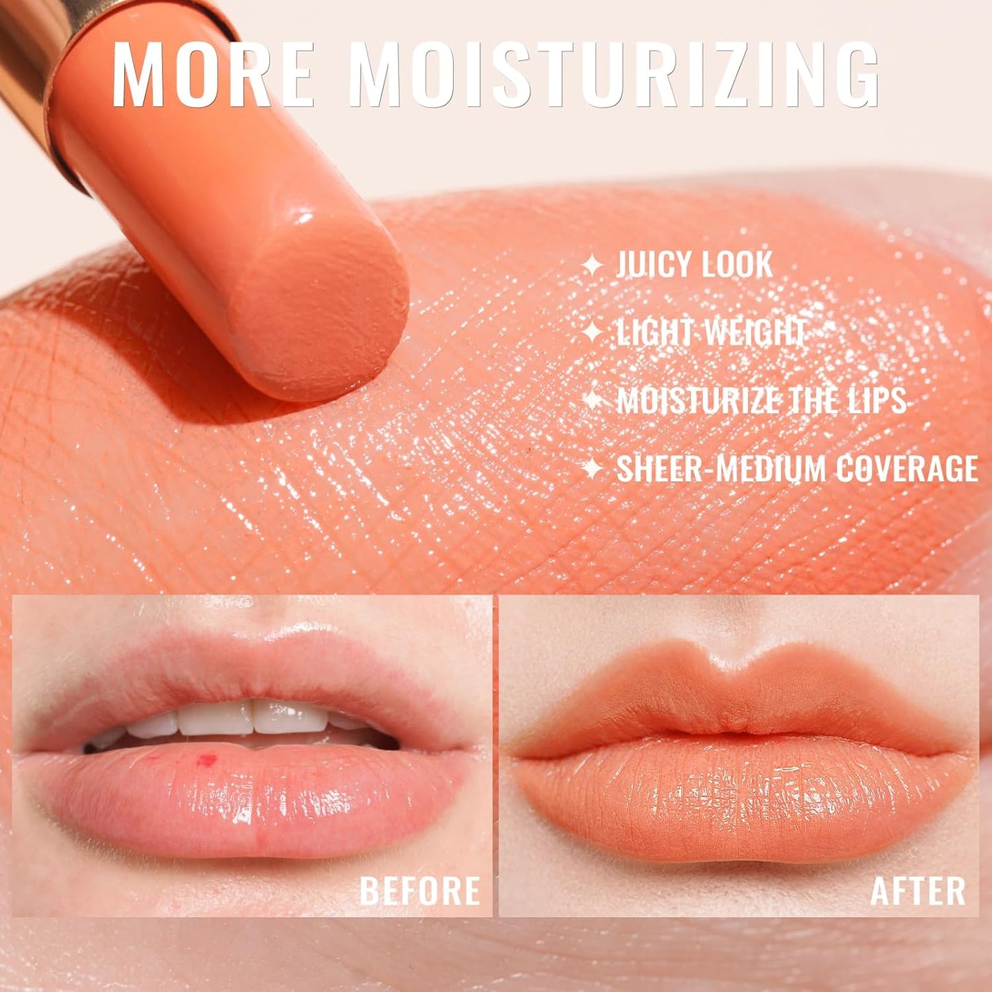 Oulac Shine Orange Lipstick for Women, 2 in 1 Glossy Coral Orange Tinted Lip Balm, Hydrating Lipstick for Dry Lips, Moisture Shine Juicy Finish Vegan 2.2g/0.07oz (21)