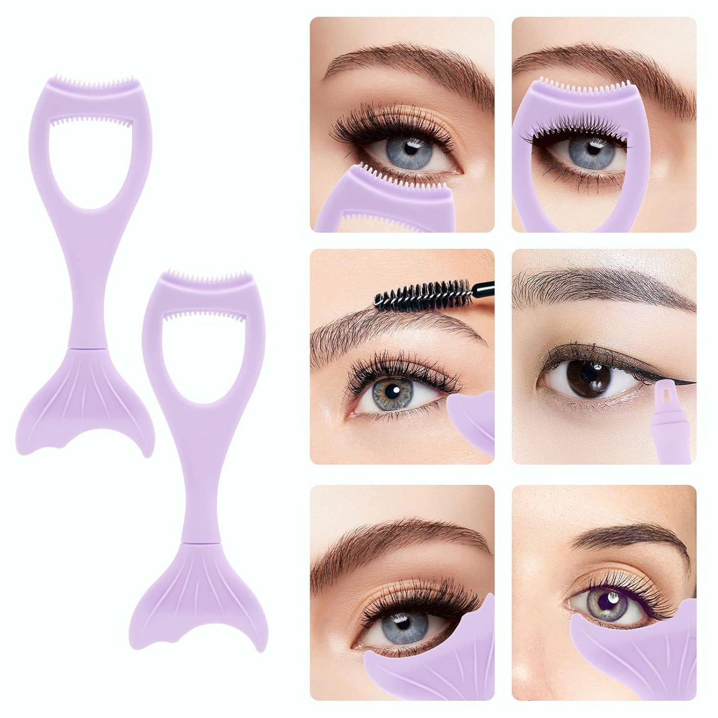 Tbestmax 2 in 1 Mascara Eyeliner Guard, Silicone Mascara Lash Shield Applicator, Eyelash Comb Purple 2 Pcs