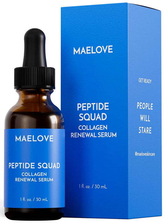 MAELOVE Peptide Squad Collagen Renewal Serum with Copper Peptides, Argireline, Matrixyl 3000 + Hyaluronic Acid and Niacinamide for Wrinkles, Fine Lines, and Skin Elasticity