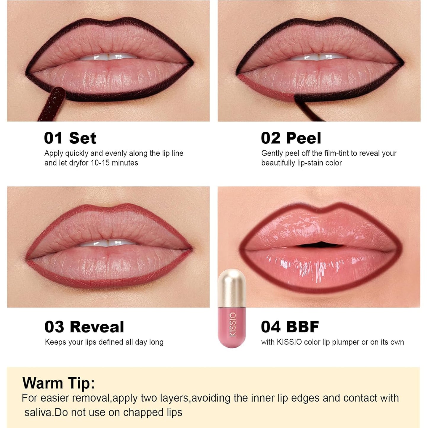 KISSIO Lip Liner Stain,Peel Off Lip Liner,Transfer Proof,Long Lasting and Waterproof,Lips Tint Tattoo,Natural Makeup Stain,Matte Finish,Light brown