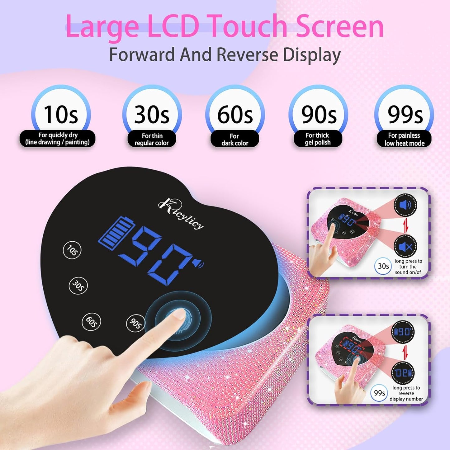 UV LED Nail Lamp, 72W Rechargeable Cordless Nail Lamp with 5 Timer Settings, Professional Nail Dryer Fast Dry Curing Lamp, Gel Polish UV Nail Lamp with Display Auto Sensor for Salon and Home