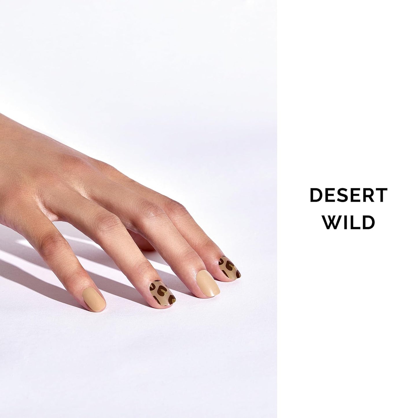 Semi Cured Gel Nail Strips - NAILOG 34 Pcs Gel Nail Stickers | Buy 2 Get 1 UV Light | Extra Long Nail Wraps with Glossy Gel Finishing Brown, Desert Wild