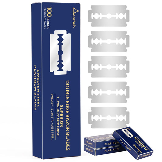 Gearhub Premium 100 Count Double Edge Safety Razor Blades Refills Swedish 13C26 Stainless Steel Platinum Coated, Mild to Medium Sharpness for Smooth Shaves
