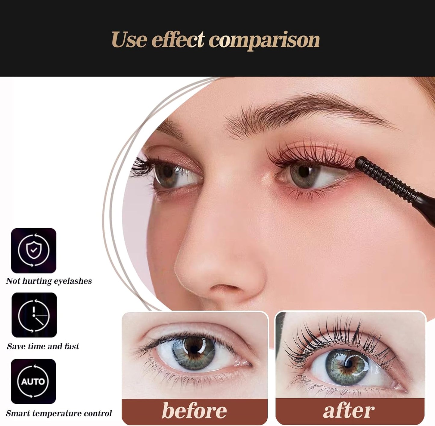 Heated Eyelash Curlers-Electric Eyelash Curler for Makeup Tools USB Rechargeable,Fast Heat up Within 10s - 24 Hours Long Lasting (Black)