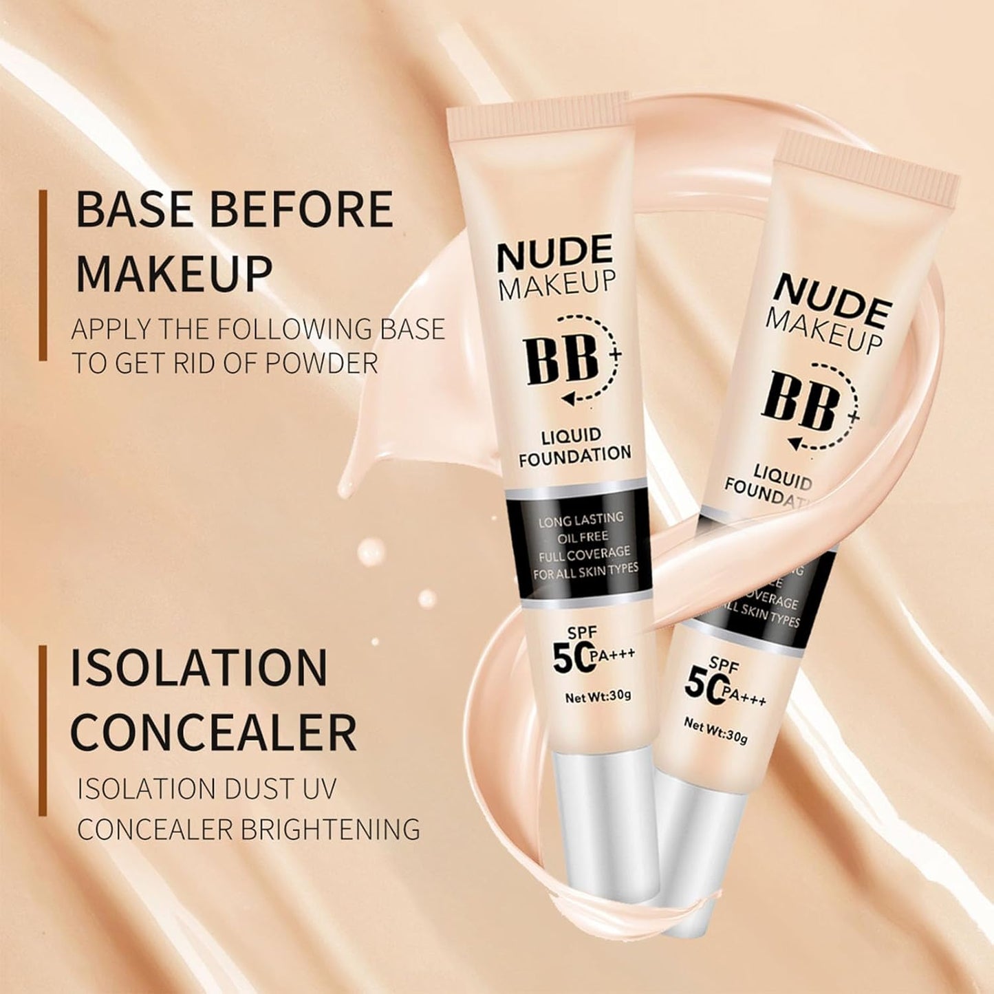 BB Cream Tinted Moisturizer with SPF50, BB Cream Full Coverage Foundation Hide Pore Spot, Hydrating LightWeight Matte BB Cream, Waterproof Long Lasting BB Cream for Oily Skin (Natural)