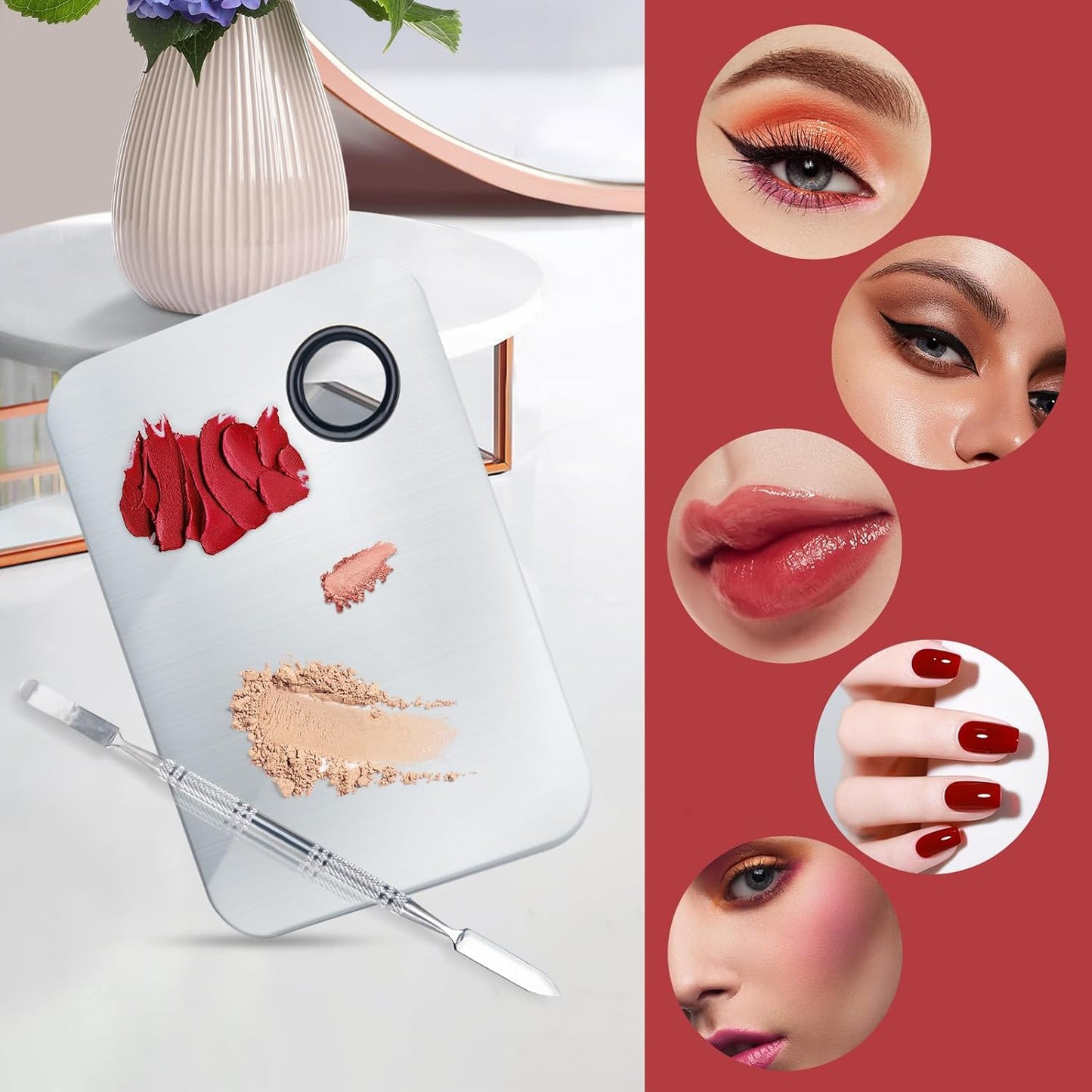 Makeup Mixing Palette, Upgrad Stainless Steel Metal Mixing Tray with Spatula Artist Tool for Mixing Foundation Nail-Art