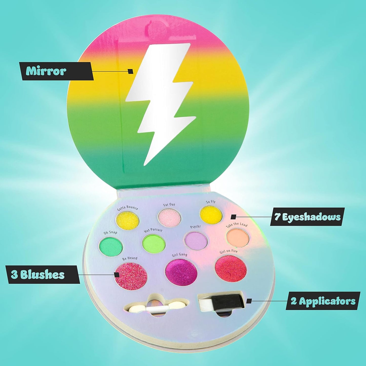 Expressions Girls Always Win Glisten & Glitter Makeup Palette 10 Color Eyeshadow Palette & Blush Makeup Novelty Beauty Set, Fold Out Compact with Mirror, Washable, Non-Toxic