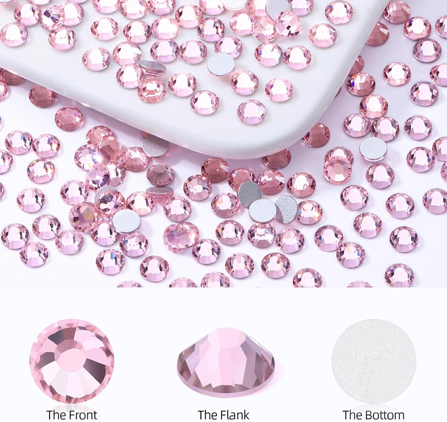 Pink Flatback Rhinestones, Glass Rhinestones for Nail Art and Craft, Glue Fix, Loose Crystal Gemstones(Pink, SS8, 2880pcs, 2.3-2.5mm)