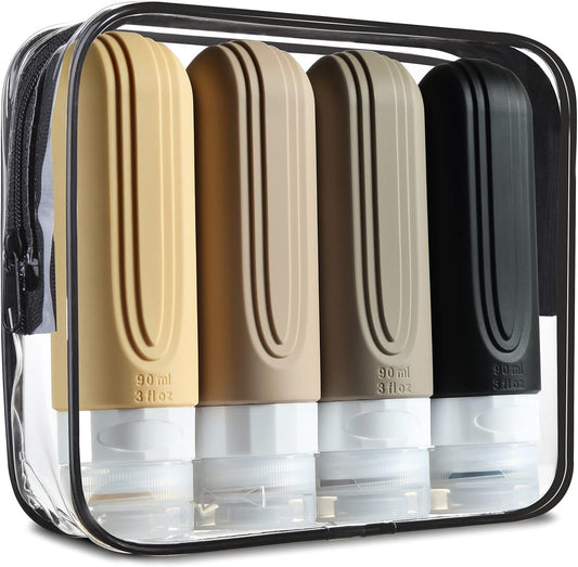 Travel Bottles for Toiletries, Tsa Approved 3oz Travel Size Containers BPA Free Leak Proof Refillable Liquid Silicone Squeezable Travel Accessories for Shampoo Conditioner Lotion (4 Pack)