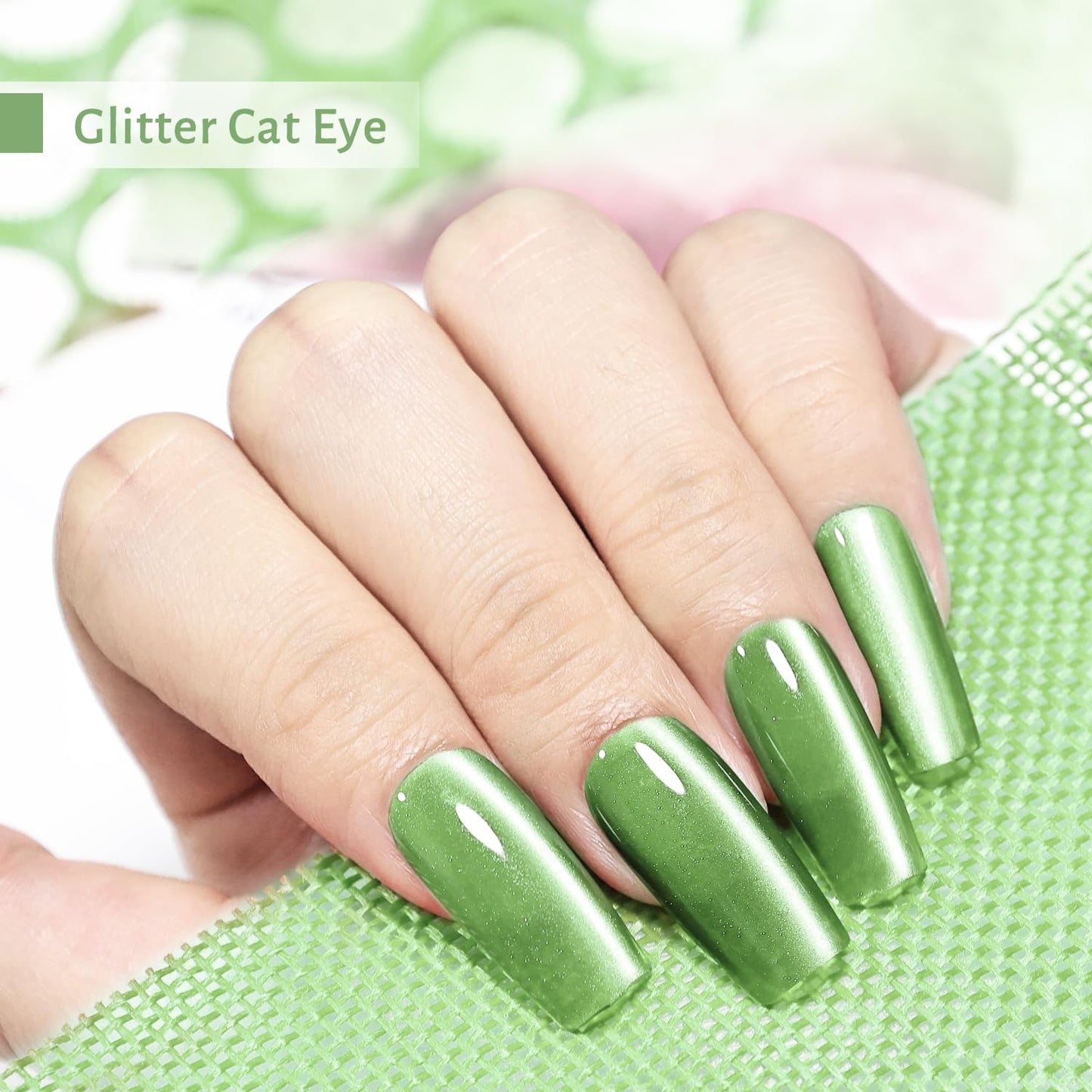 JODSONE Cat Eye Gel Nail Polish 16.5ml Light Green Single Colors for Holographic Glitter Cat Eye with Magnet at Home DIY Need U V Lamp