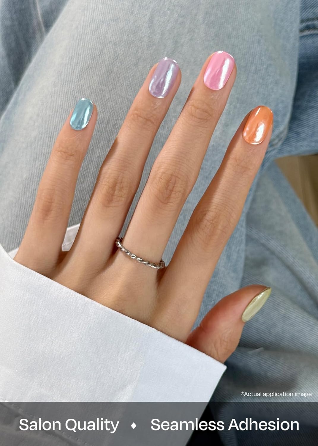 ohora Semi Cured Gel Nail Strips (N Rainbow Chrome) - Works with Any Nail Lamps, Salon-Quality, Long Lasting, Easy to Apply & Remove