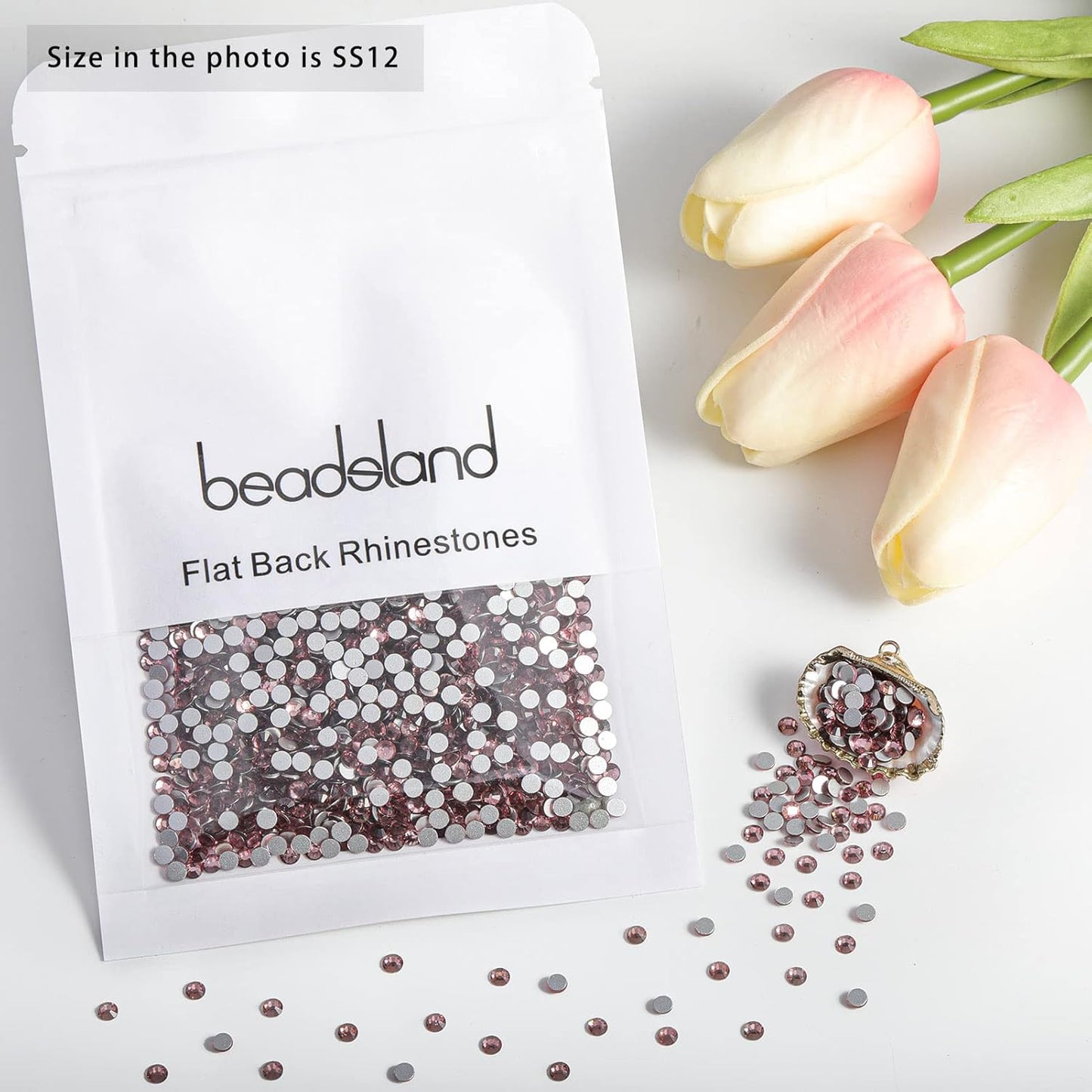 beadsland Flat Back Crystal Rhinestones Round Gems for Nail Art and Craft Glue Fix, Light Purple (2.9-3.0mm) SS12/1440pcs
