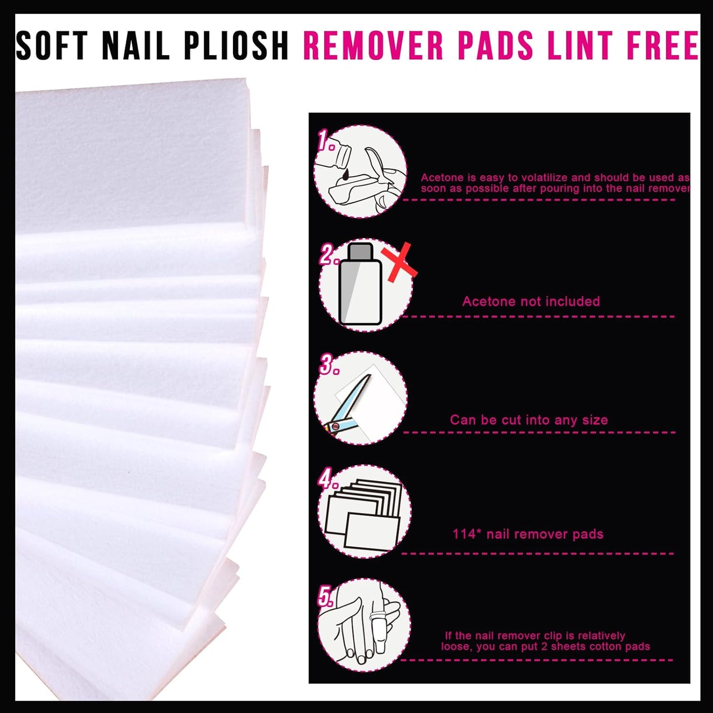 Teenitor gel nail remover kit with10pcs Gel Clip Remover, Brush for Nails, Nail Files 100/180, Buffer Block 400/4000, Stainless SteelCuticle Peeler and 115pcs Lint Free Cotton Pads Nail Wipe Clear