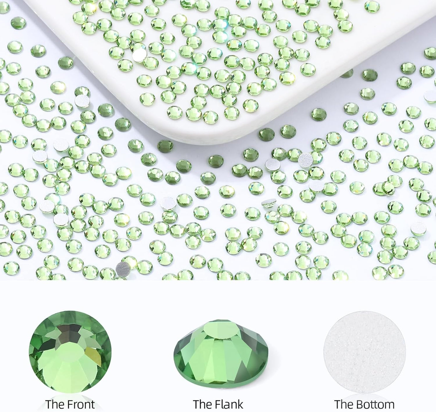 Light Green Flatback Rhinestones, Glass Rhinestones for Nail Art and Craft, Glue Fix, Loose Crystal Gemstones(Lt.Green, SS6, 1440pcs, 1.9-2.0mm)