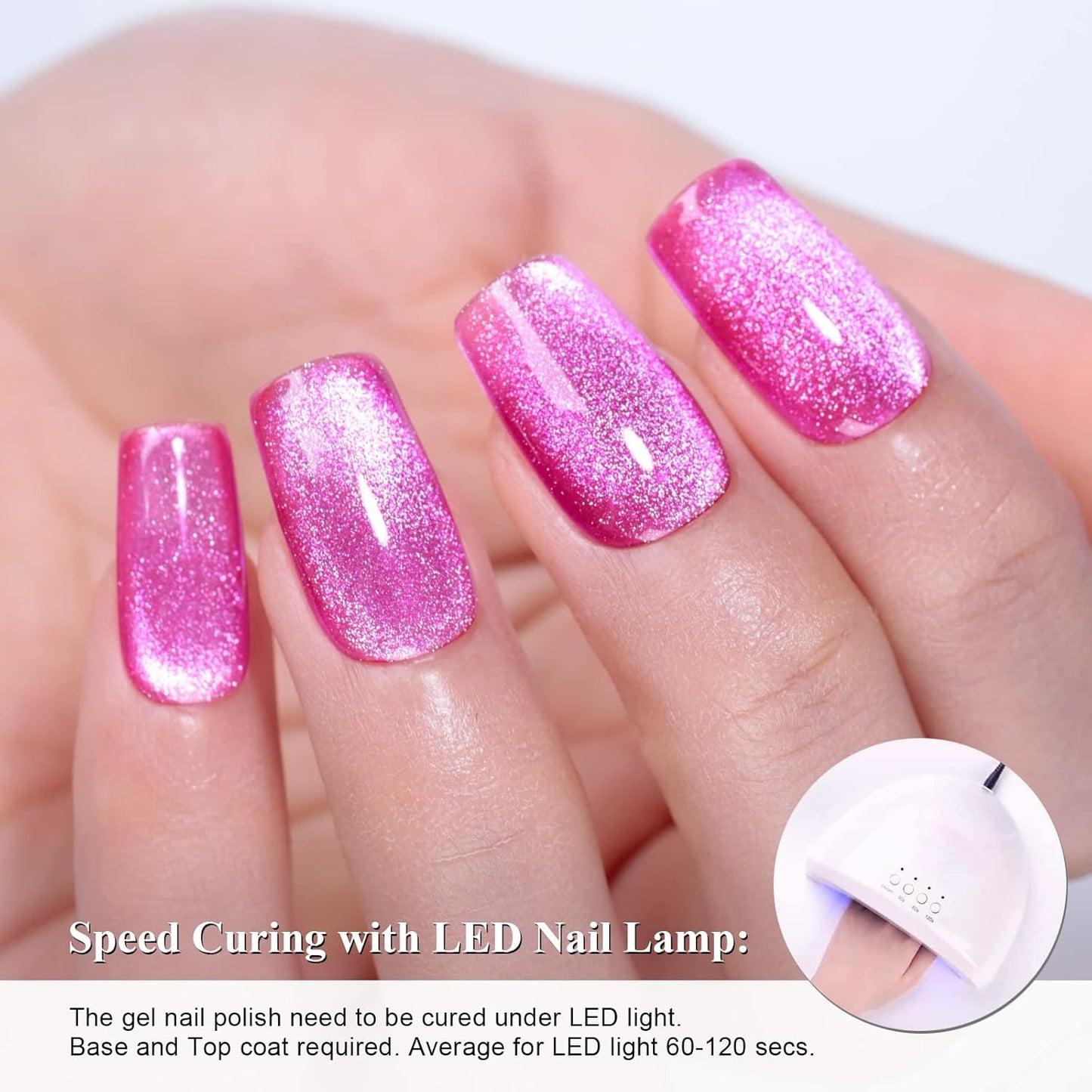 Imtiti Medium VioletRed Color Gel Nail Polish, 0.5 fl oz Holographic 9D Cat Eyes Glitter Magnetic Gel Polish with Magnetic Stick for Nail Salon