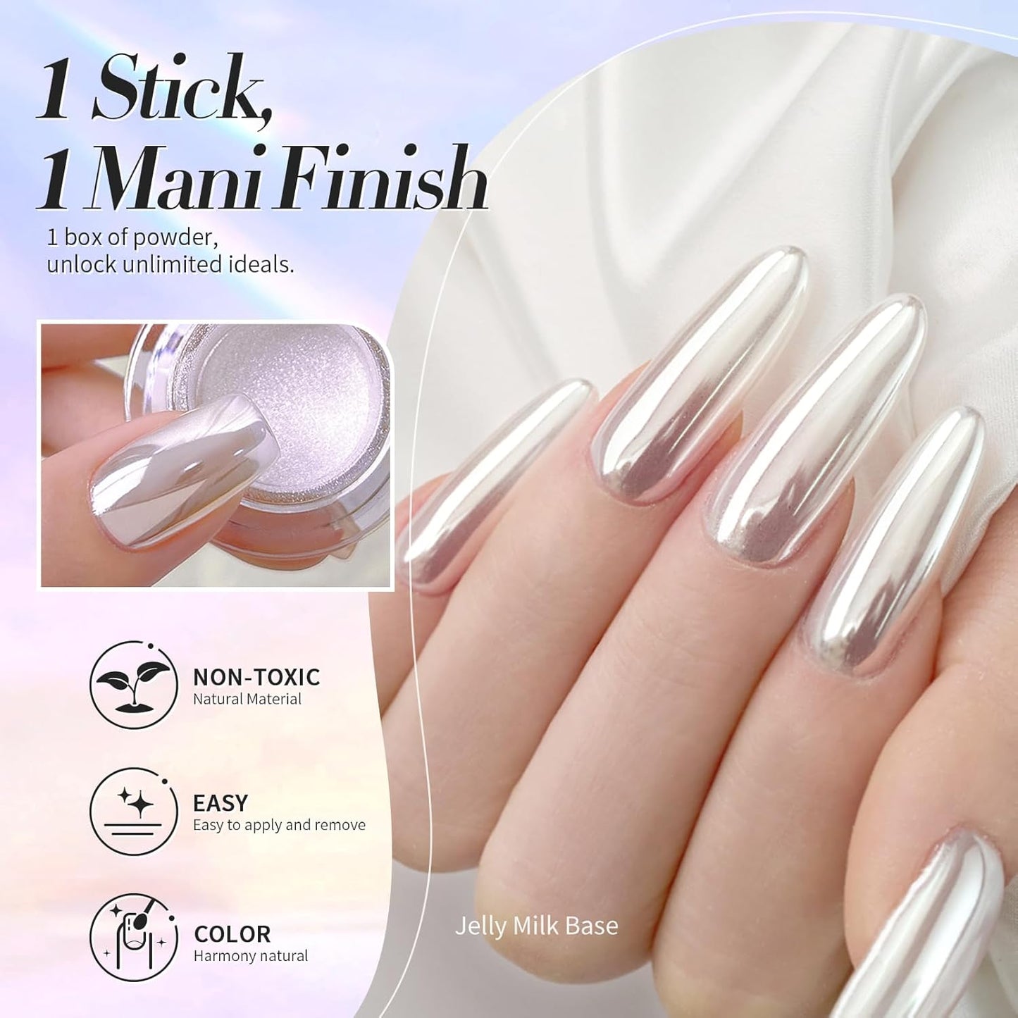 Born Pretty Silver Chrome Nail Powder Super Glossy Mirror Effect Metallic Nail Powder Nail Glitter Manicure Pigments for Nail Art Design