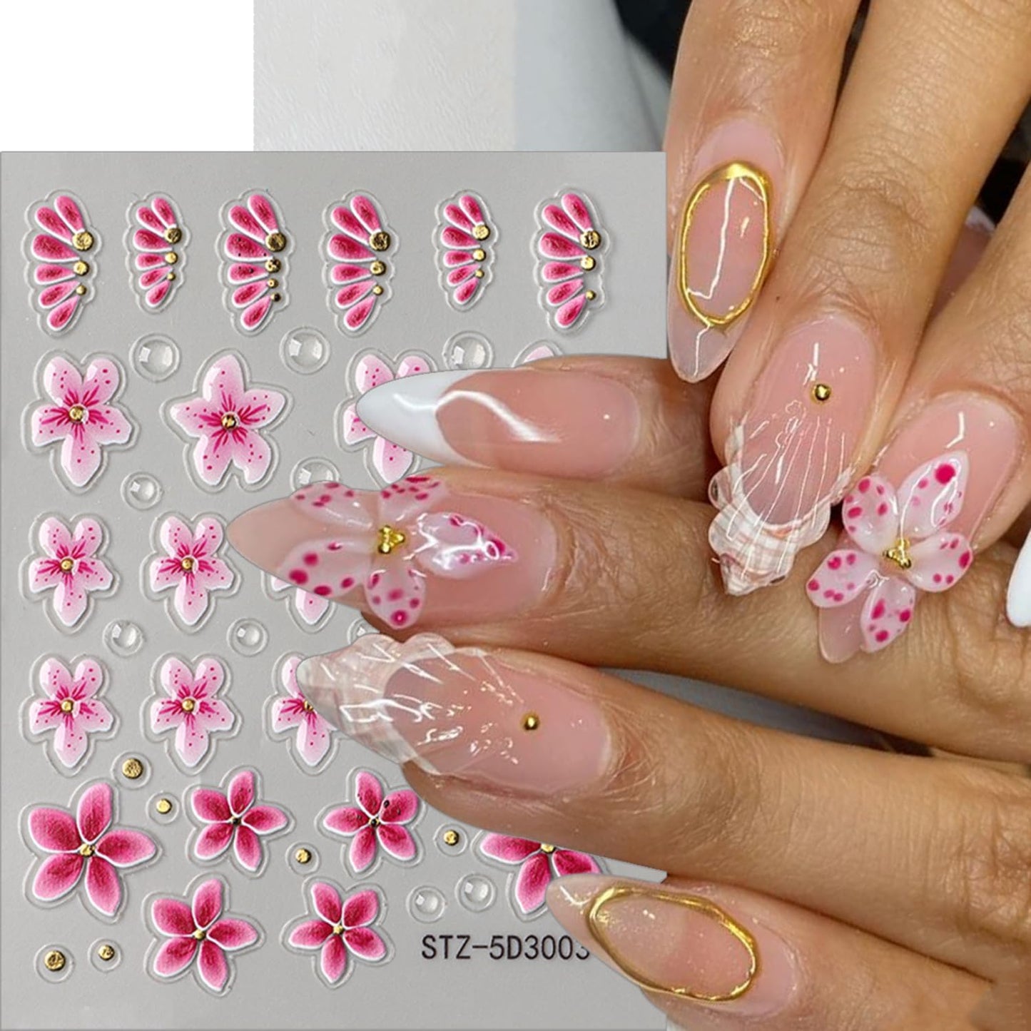 Stickers para Uñas Nail Stickers Self-Adhesive Sticker Gold Pink 3D Wild Flower Calcomanías para Uñas Gold Floral Art Design Accessories Hight Quality 4 Sheets