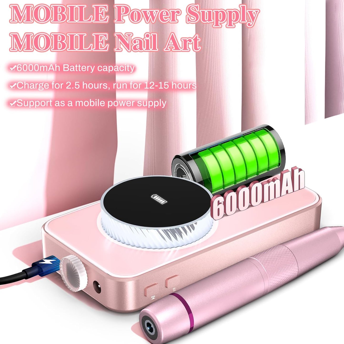 Electric Nail Drill Professional 50000RPM, 2025 Pro Fast Removal Electric Nails Drill, 6000mAh Rechargeable Portable Nail Drill Machine for Acrylic Gel Nails, Manicure Polishing for Salon Home