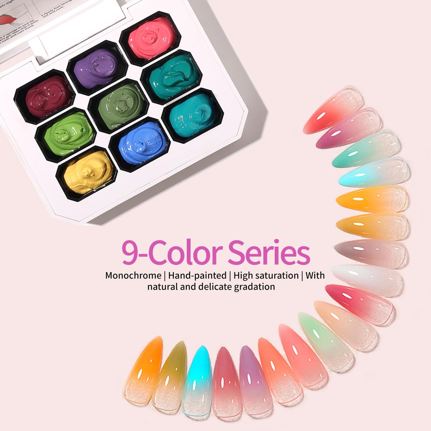 Ombre Gel Nail Polish Nail Sponges for Ombre 9 Series Colorful Blush Effect Gradient Painting Gel for Ombre Nails Multistyle French Manicure Nail Art DIY Home (A15, 1)