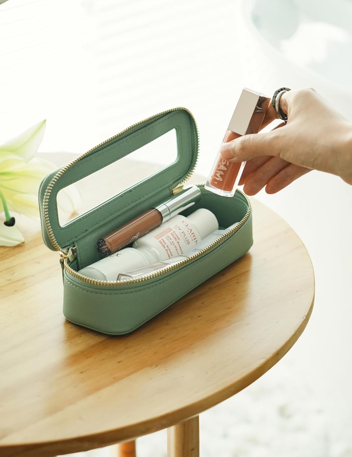 Popvibe Clear Makeup Bag Travel Cosmetic Case Transparent Toiletry Bag with Zipper, Portable Make Up Organizer Traveling Compact Car Bag for Essentials