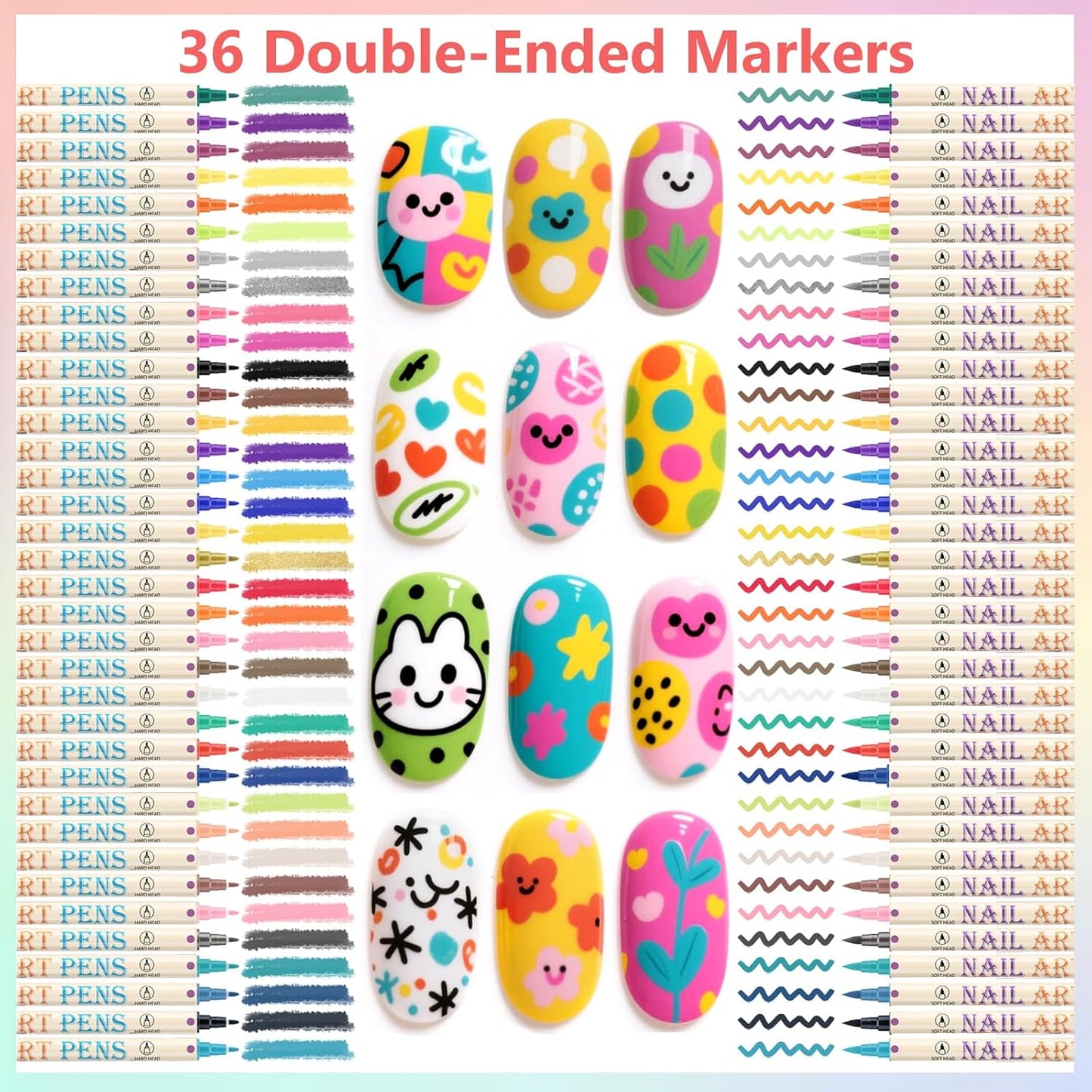 36 Colors Nail Art Pens Set, 3D Nail Polish Pens Quick-Drying Acrylic Paint Markers,For Nail Art Drawing Painting Nail Point Dotting Liner Pen, Nail Design Kit Manicure Tools Home & Salon DIY