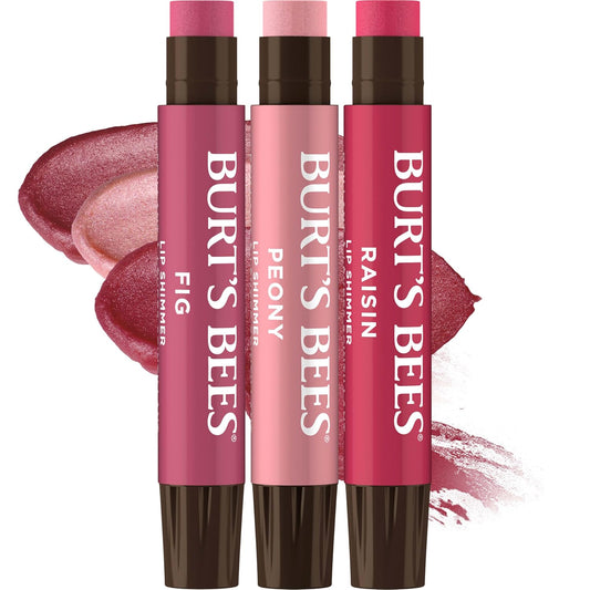 Burt's Bees Lip Shimmer Nude Collection, Tinted Lip Balm Stick, Moisturizing for All Day Hydration with Natural Glowy Pigmented Finish & Buildable Color, 3 Warm Shades; Value Pack, 3 Tubes x 0.09 Oz