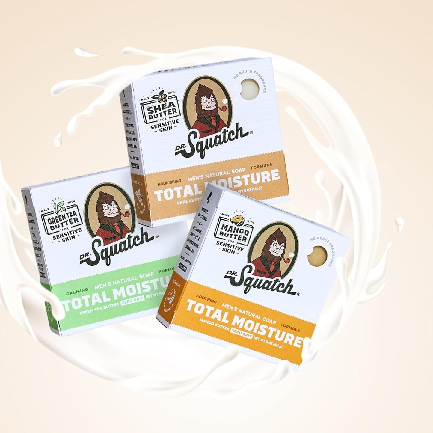 Dr. Squatch NEW Total Moisture Bar Soap for Men - No Added Fragrance Formulated for Sensitive Skin - Green Tea Butter (5 oz, 3-pack)