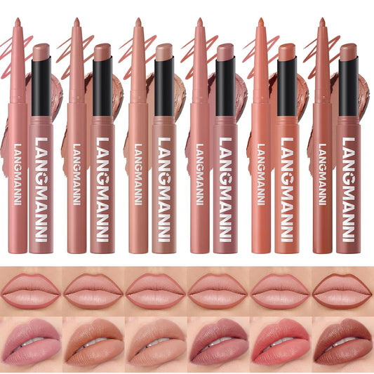 Jolilab 12Pcs Lip Set: 6 Colors Lip Liner+6 Colors Lipstick,Matte/Creamy,Smooth Creamy Texture,Long-Lasting,Bold/Nude Shades for Daily/Party,Vegan,Gift for Makeup Lovers.(Nude - Toned Set A)