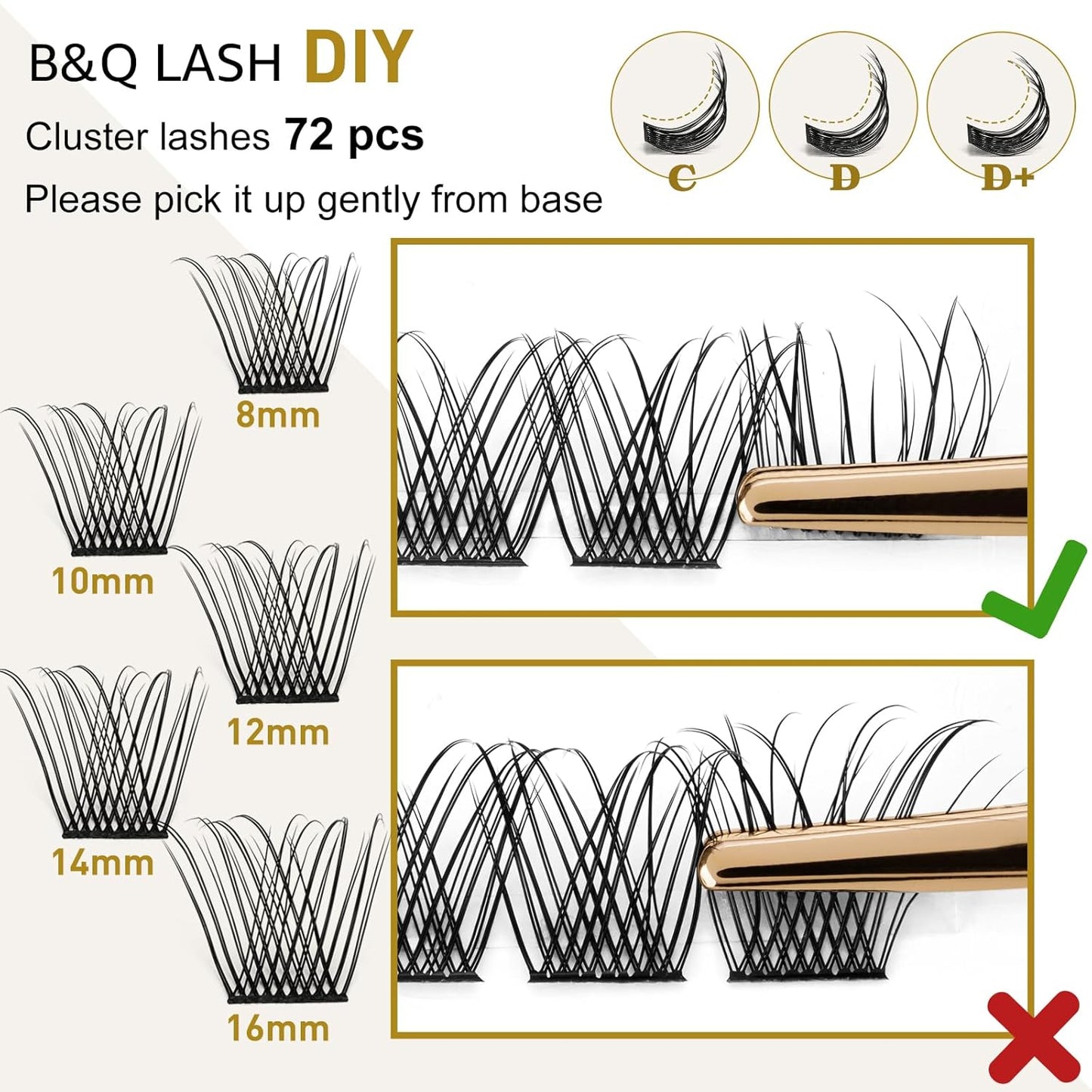 Lash Clusters B01 D Curl 12-18MIX DIY Eyelash Extensions 72 Natural Clusters Lashes B&Qaugen Individual Lashes Eyelash Clusters Extensions Wispy Lashes Cluster DIY at Home (B01-D-12-18MIX)