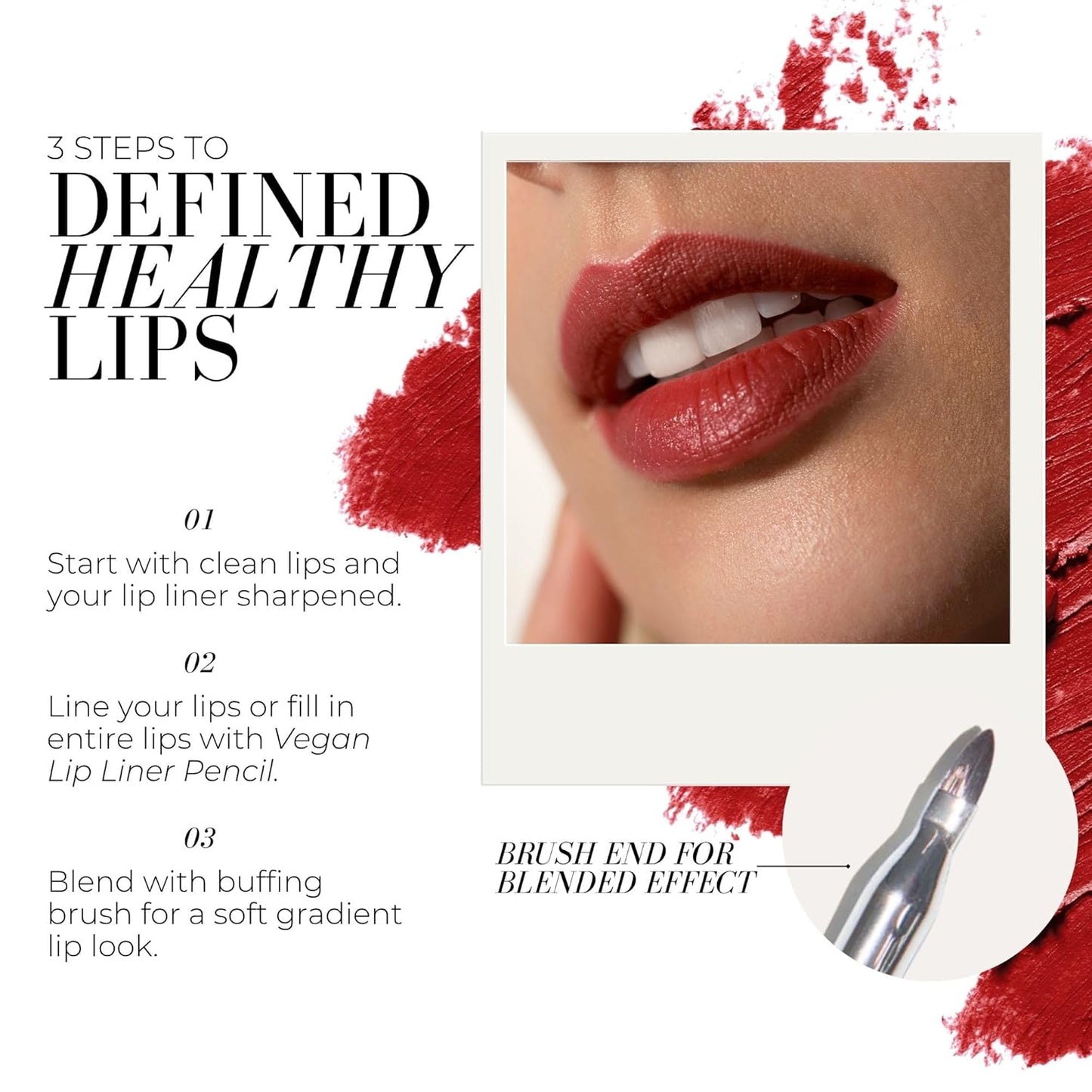 FITGLOW Beauty Vegan Lip Liner Pencil | Long-Lasting Lip Enhancer with Blending Brush | Hydrating Plumping Lip Liner | Smudge-Proof Lip Perfector | Define Shape & Fill | Red, 1.1g