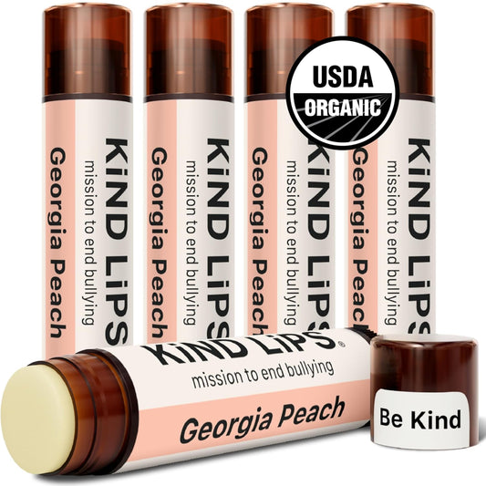 Kind Lips Lip Balm - Nourishing & Moisturizing Lip Care with Shea Butter, Beeswax & Vitamin E | Georgia Peach Flavor | 0.15 Oz (Pack of 5)