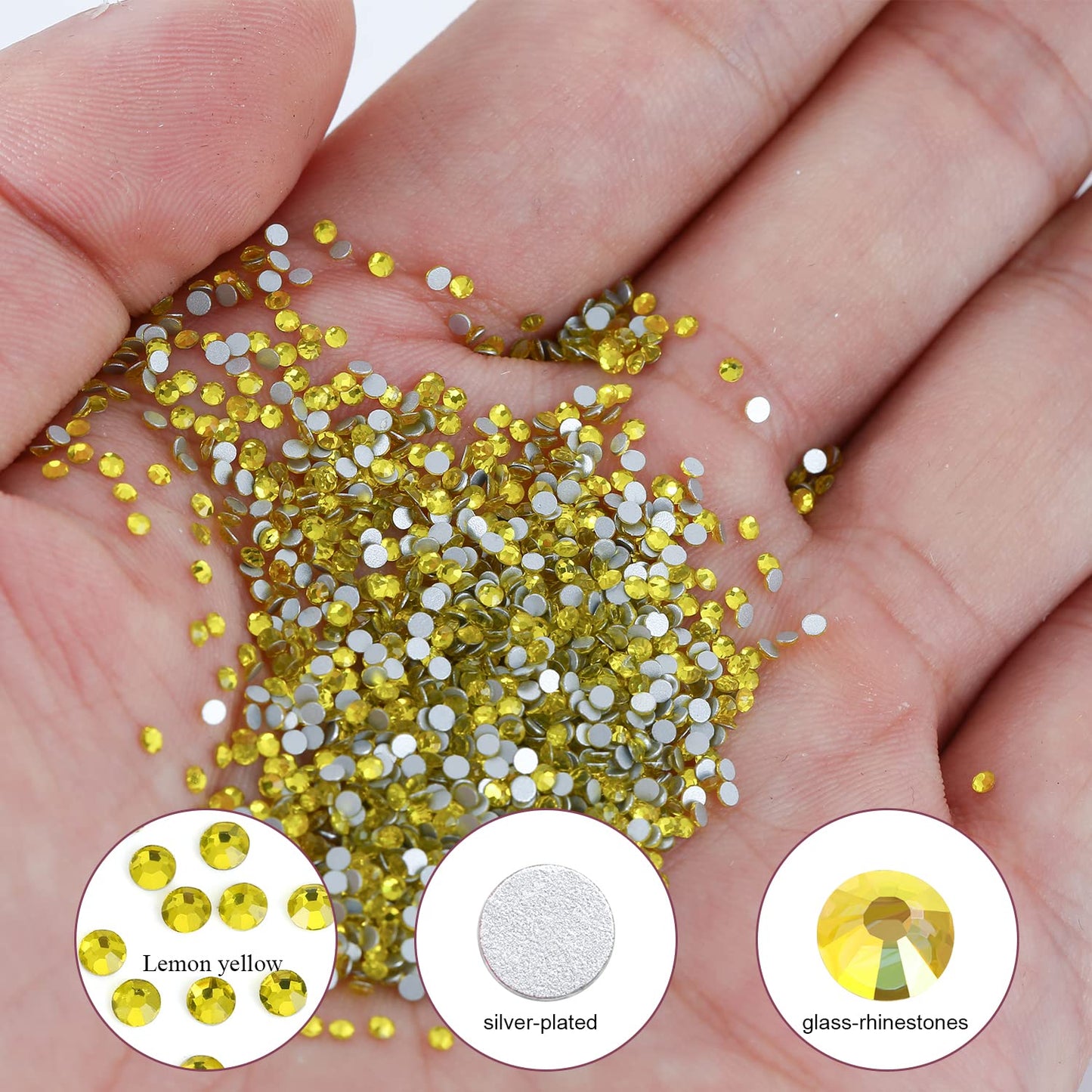 1440Pcs Lemon Yellow Crystal Rhinestones,Glass Flatback Rhinestones Gemstones Small for Nail Face Makeup Art Crafts Clothes Decoration -(SS6, 2.0mm,Lemon Yellow)