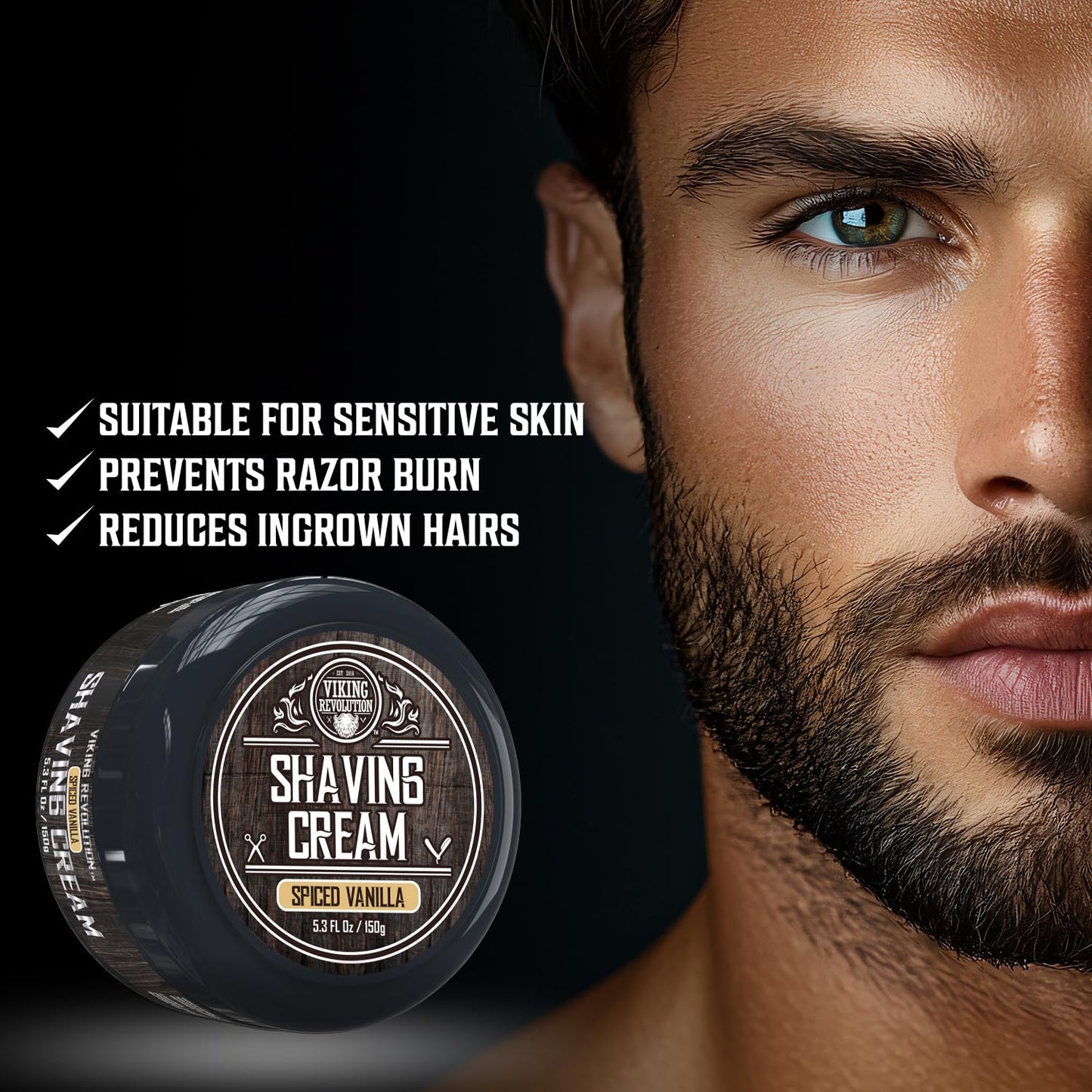 Viking Revolution Luxury Shaving Cream for Men - Spiced Vanilla Scent - Soft, Smooth & Silky Shaving Soap - Rich Lather for the Smoothest Shave - 5.3oz