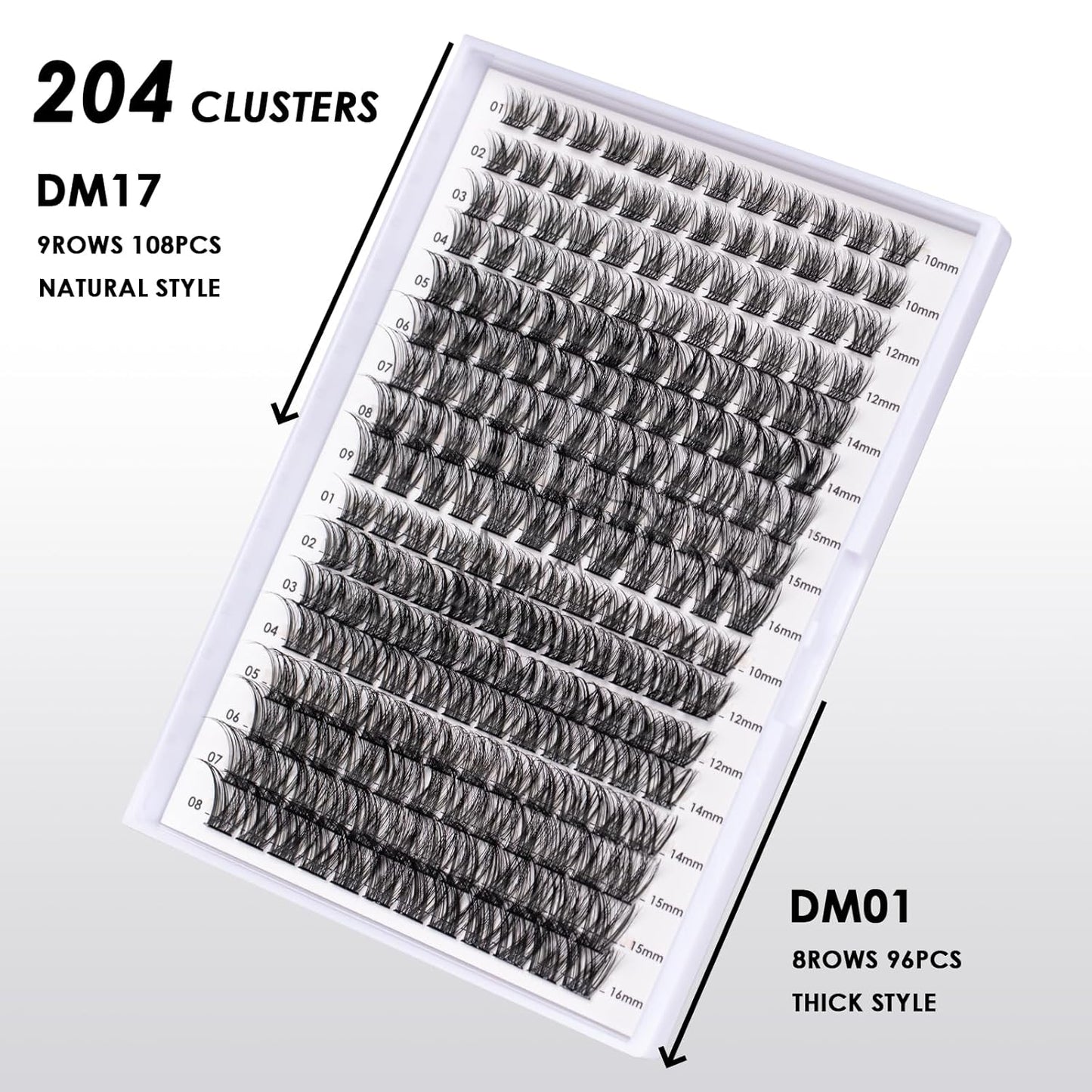 Lash Clusters 204 Pcs Individual Lashes Clusters Eyelash Extensions False Eyelashes DIY Lash Extension Kit Reusable False Eyelashes Natural Look Mix 10-16mm C D Curl(DM01+DM17)