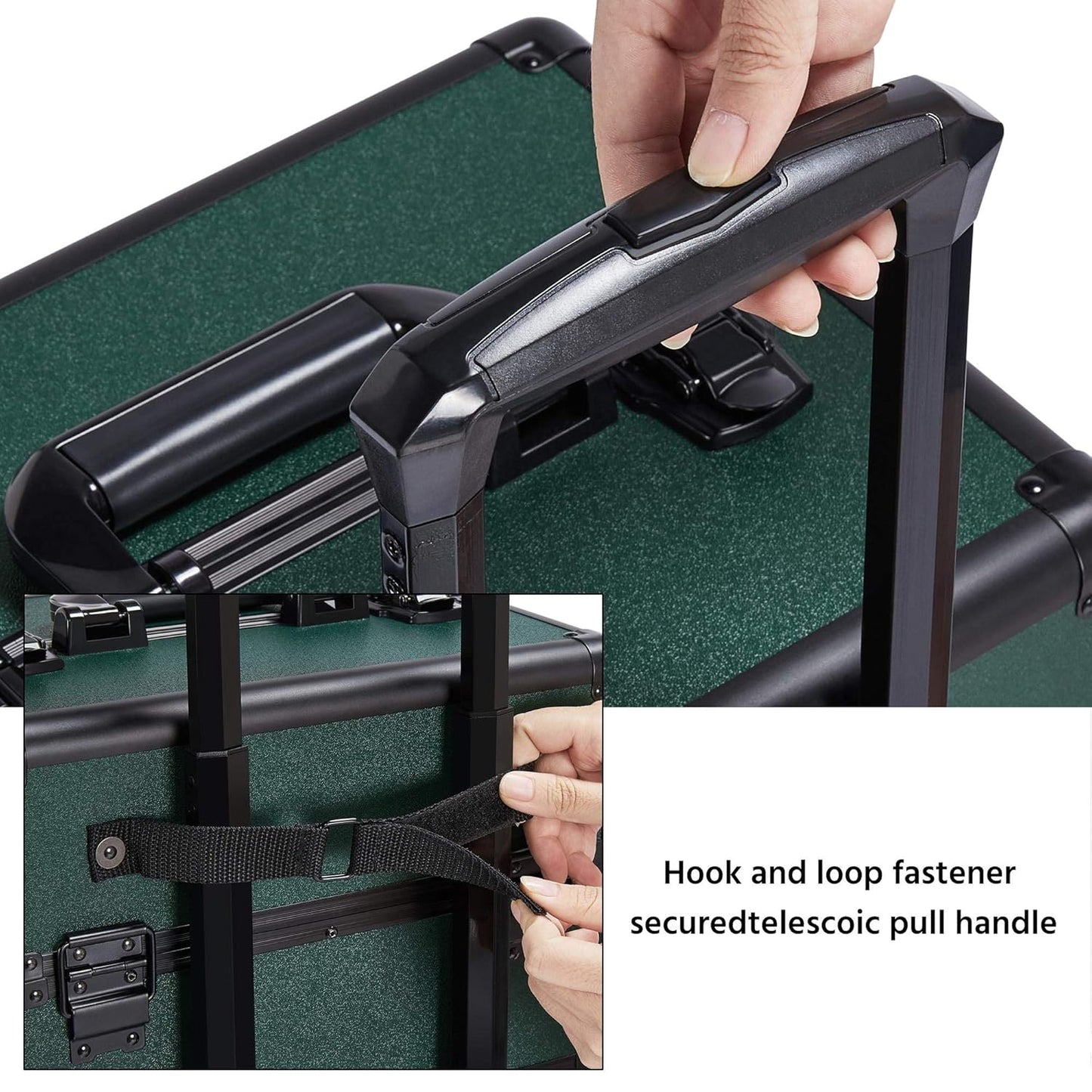 Yaheetech 4 in 1 Aluminum Rolling Makeup Case Professional Cosmetic Case Makeup Train Case Cosmetic Organizer Makeup Trolley Dark Green