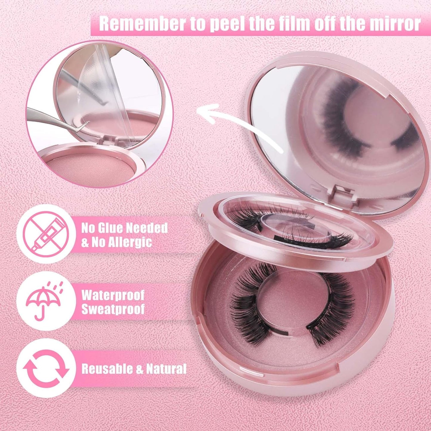 FADLASH 2 Pairs Magnetic Eyelashes with Applicator Waterproof Cat Eye Magnetic Lashes Natural Look Reusable Easy to Wear and Remove, Black (K8+604)